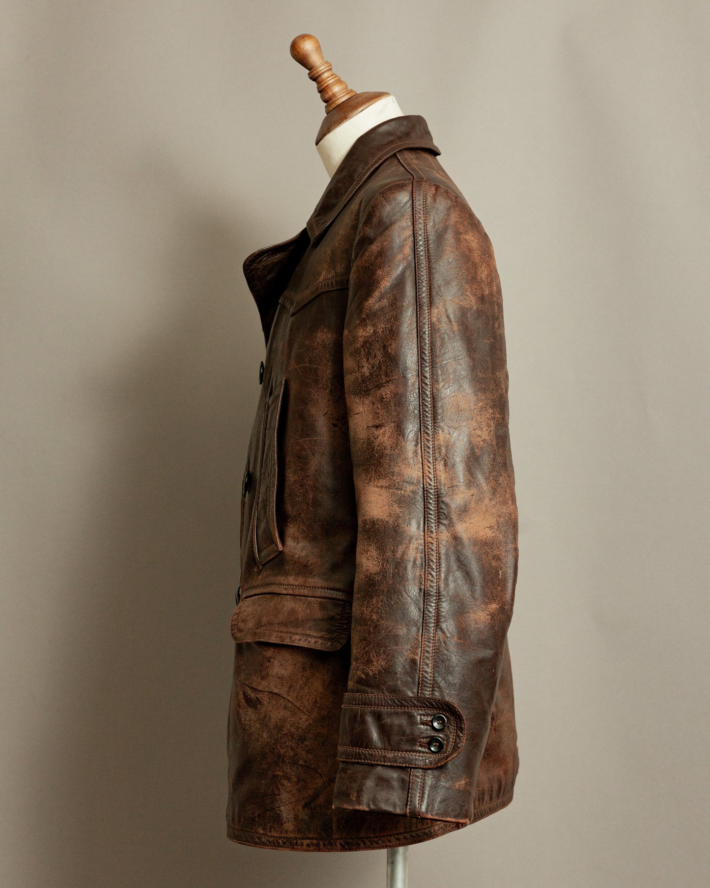 Vintage WWII German Horsehide Leather Motorcycle Coat – Medium (40-42)