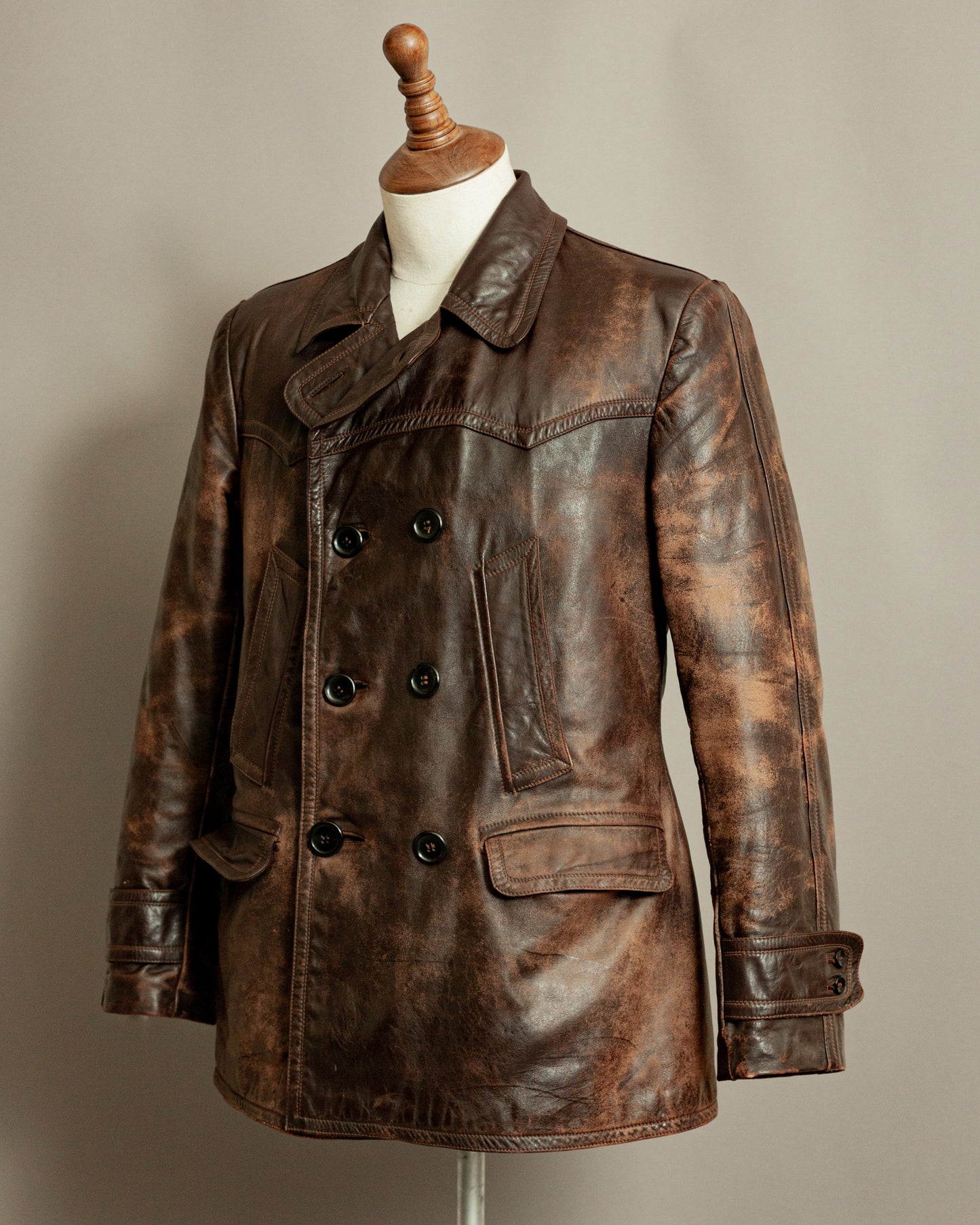 Vintage WWII German Horsehide Leather Motorcycle Coat – Medium (40-42)