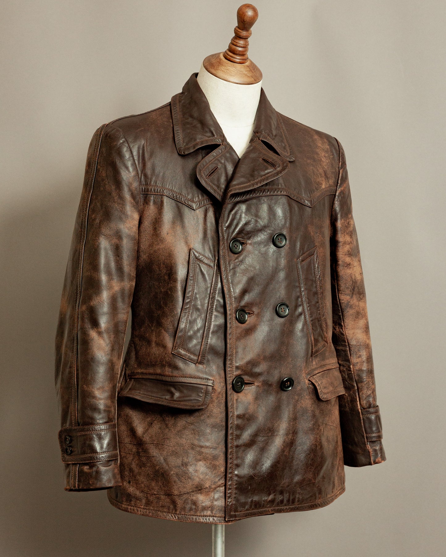 Vintage WWII German Horsehide Leather Motorcycle Coat – Medium (40-42)