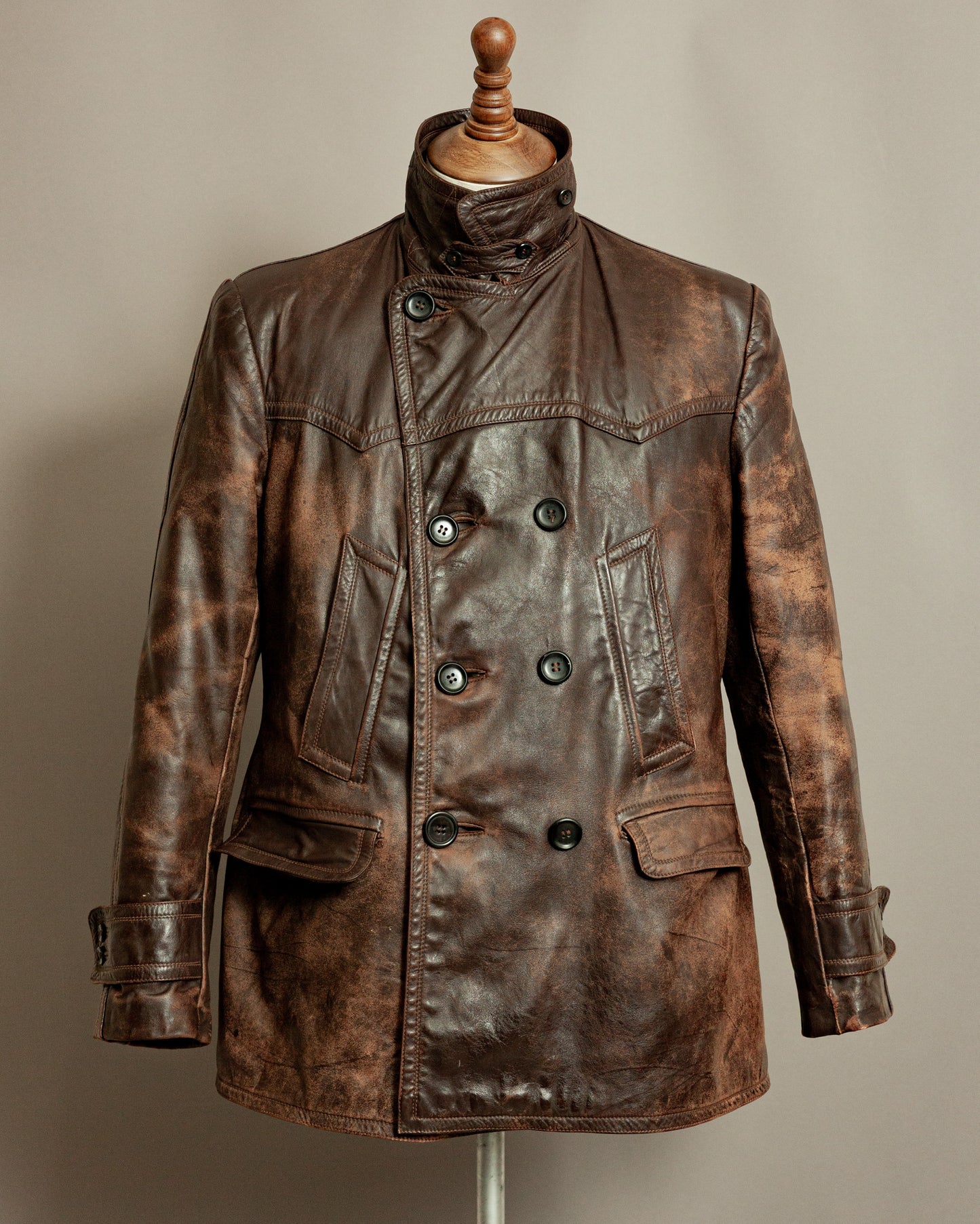 Vintage WWII German Horsehide Leather Motorcycle Coat – Medium (40-42)