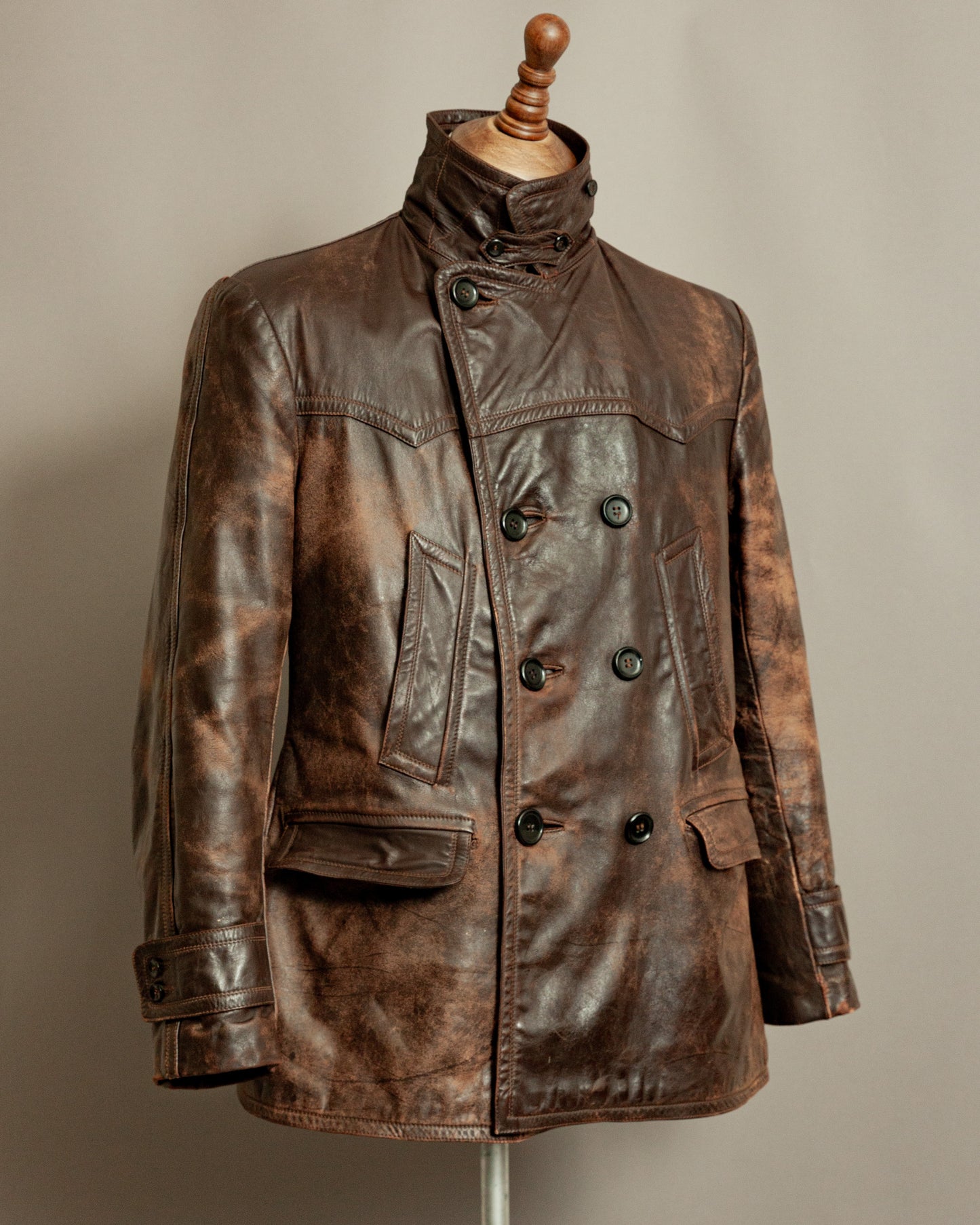 Vintage WWII German Horsehide Leather Motorcycle Coat – Medium (40-42)
