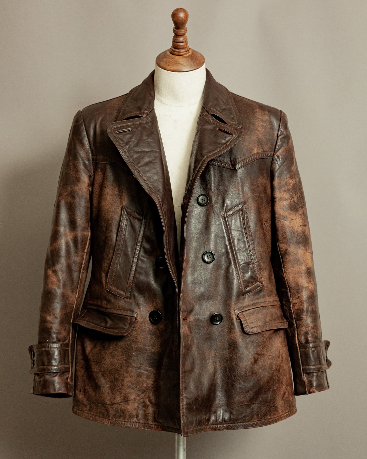 Vintage WWII German Horsehide Leather Motorcycle Coat – Medium (40-42)