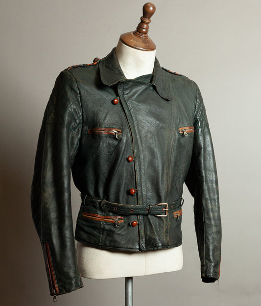 Vintage 1950s RAKA German Motorcycle Jacket Cowhide, RUHR Zips