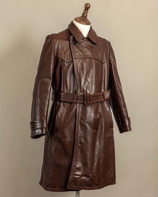 Vintage 1940s German Horsehide Leather Officer Trench Coat