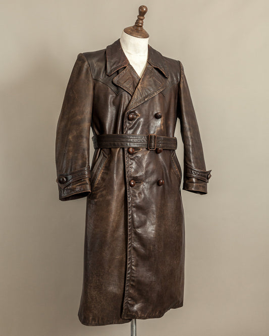Vintage WWII German Officer Horsehide Leather Trench Coat
