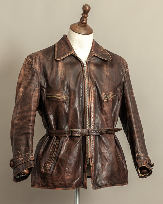 1940s German Horsehide Leather Motorcycle Jacket Ries Zips