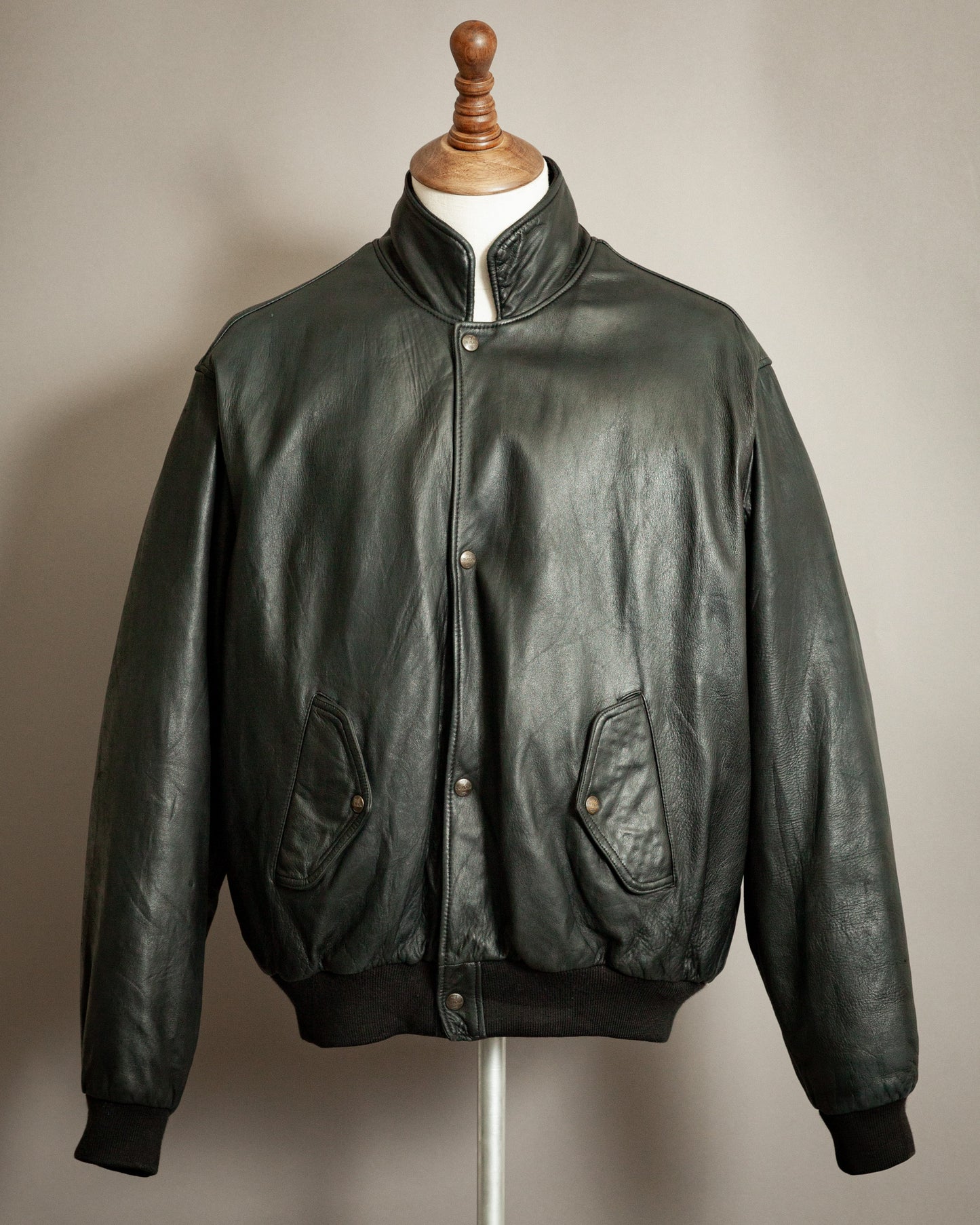 Chevignon 1980s Navy Blue Leather Bomber Jacket – XXL (46-48)