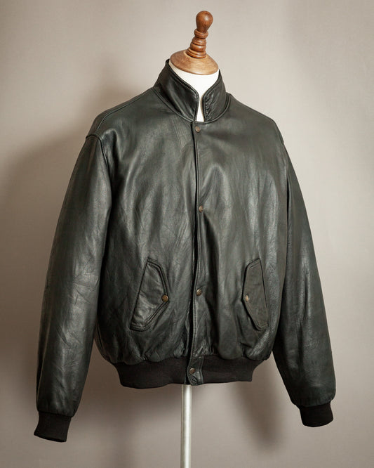 Chevignon 1980s Navy Blue Leather Bomber Jacket – XXL (46-48)