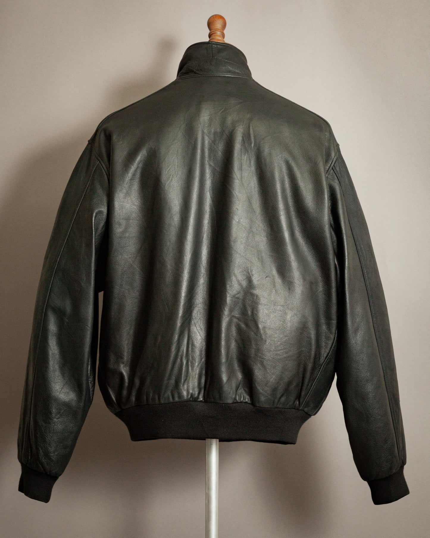 Chevignon 1980s Navy Blue Leather Bomber Jacket – XXL (46-48)