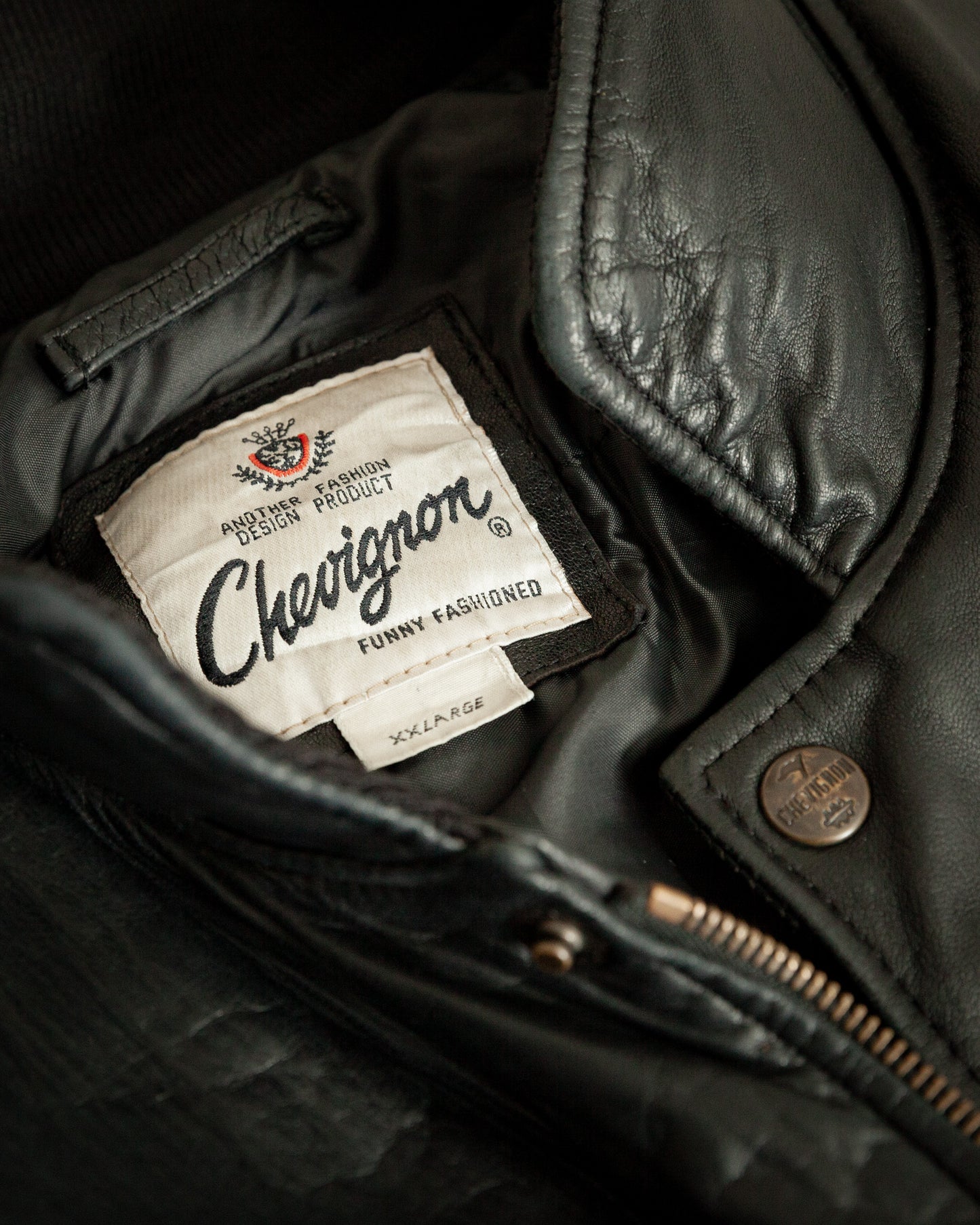Chevignon 1980s Navy Blue Leather Bomber Jacket – XXL (46-48)