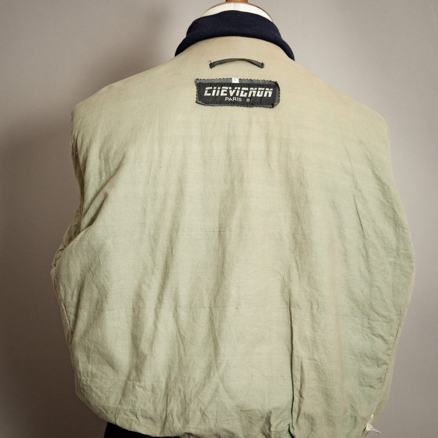 Chevignon 1980s Navy Blue Leather Bomber Jacket – Large (42-44)