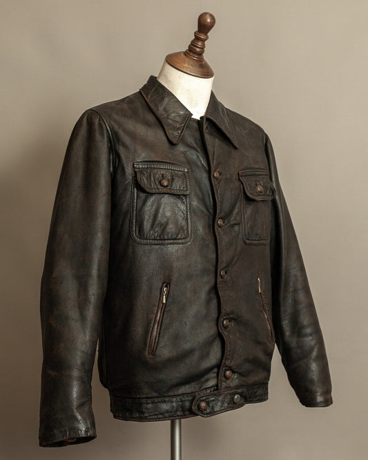 French Utility Horsehide Leather Workwear Jacket, Late 1930s to 1940s