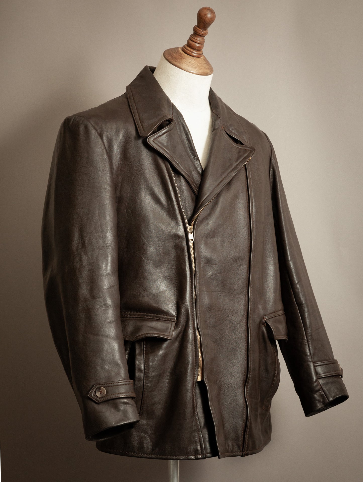 WWII German Motorcycle Dispatch Rider Jacket Horsehide Leather - Large (44)