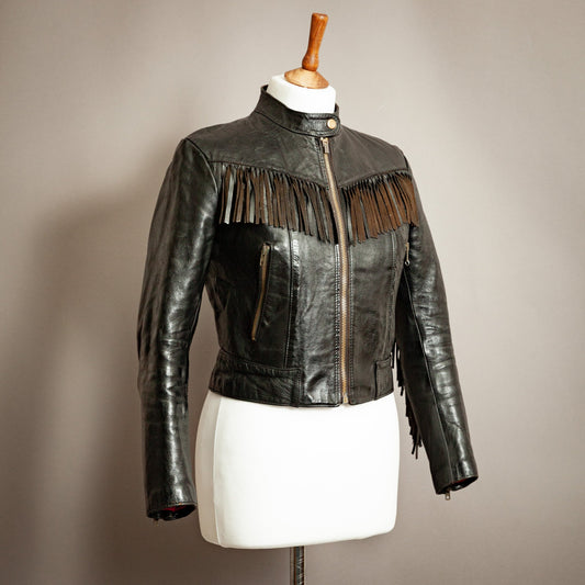 Vintage 1960s Horsehide Leather Biker Jacket – Small (Size 6)