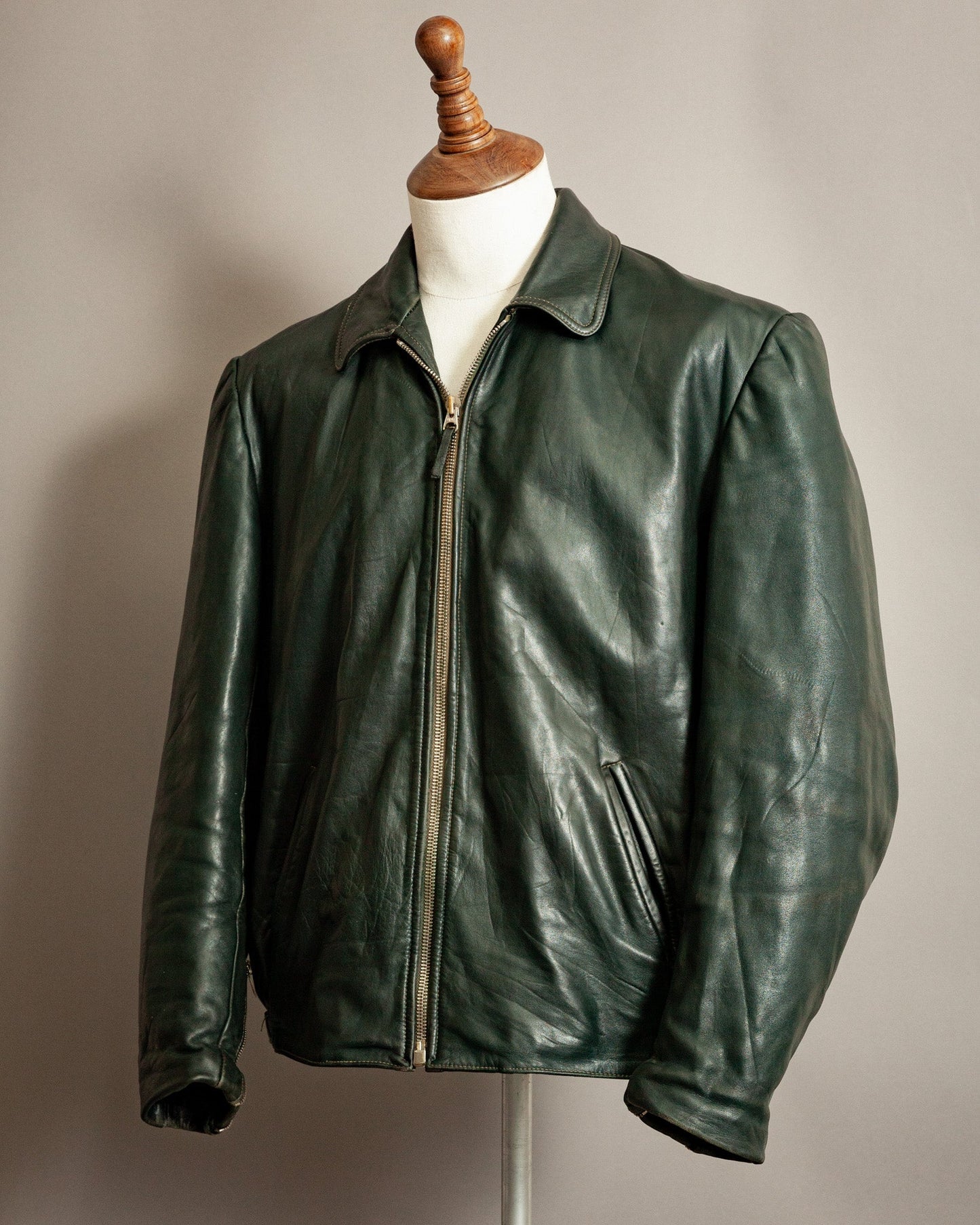 1940s German Horsehide Leather Motorcycle Jacket- XL (44-46)