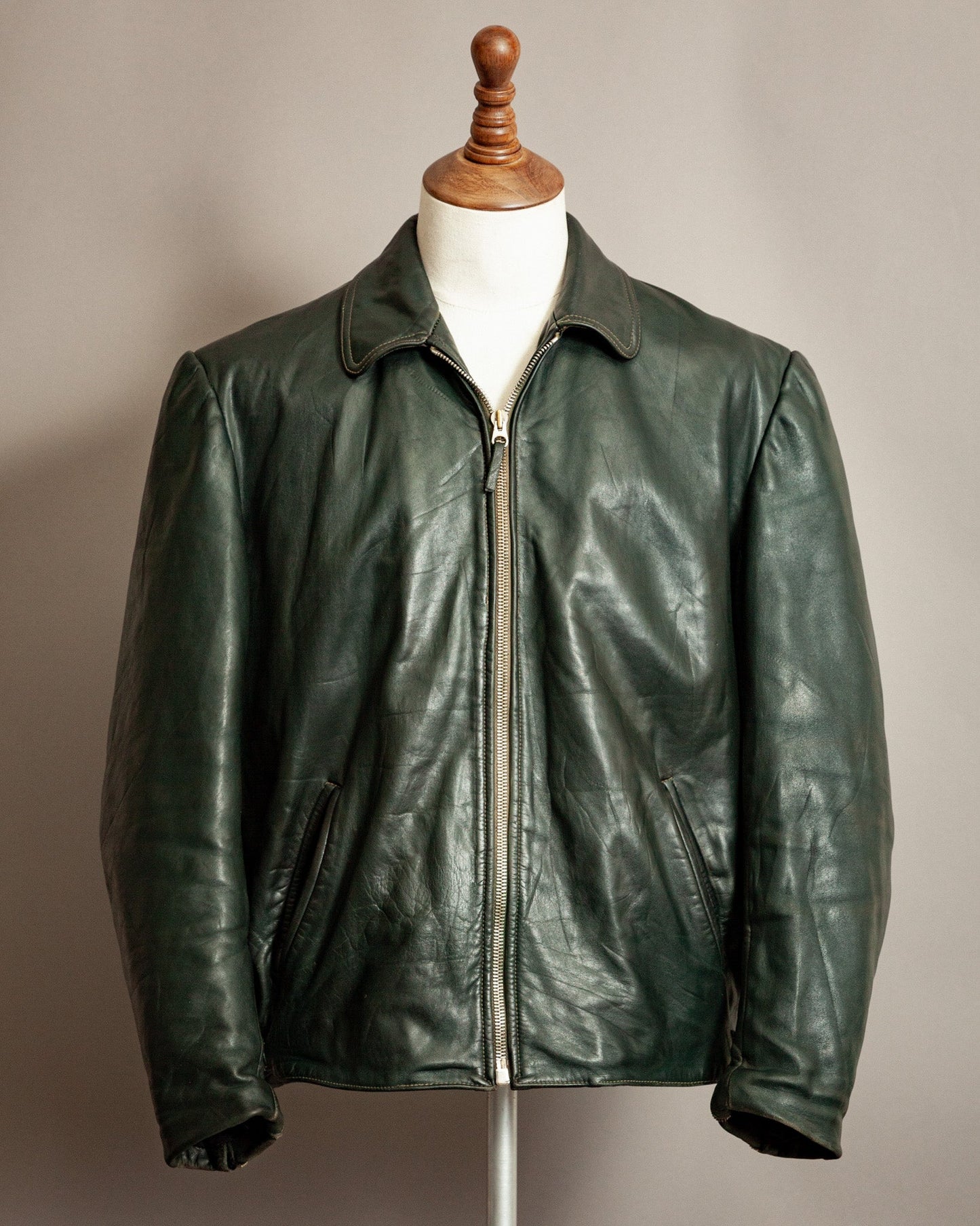 1940s German Horsehide Leather Motorcycle Jacket- XL (44-46)