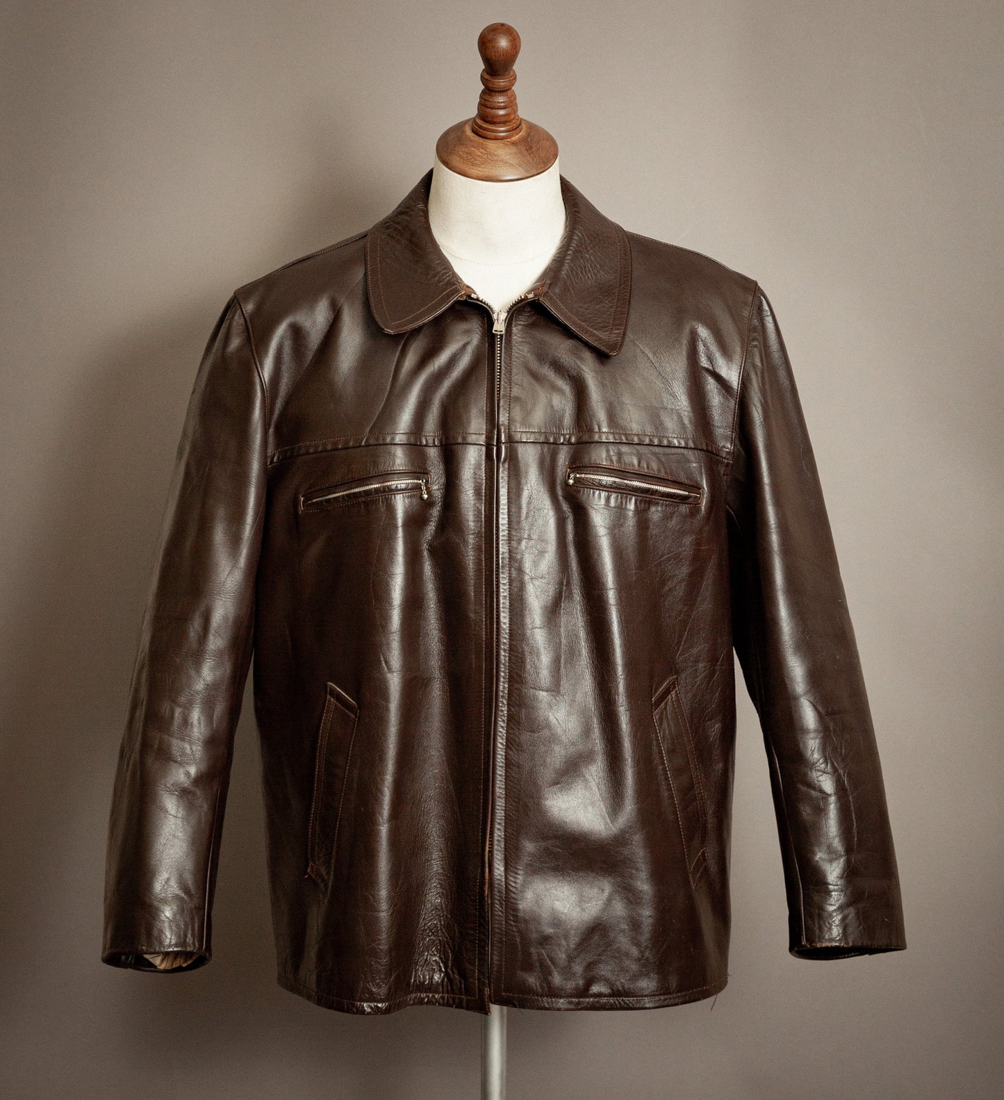Vintage 1950s French Véritable Vachette Leather Jacket – XL (44-46)