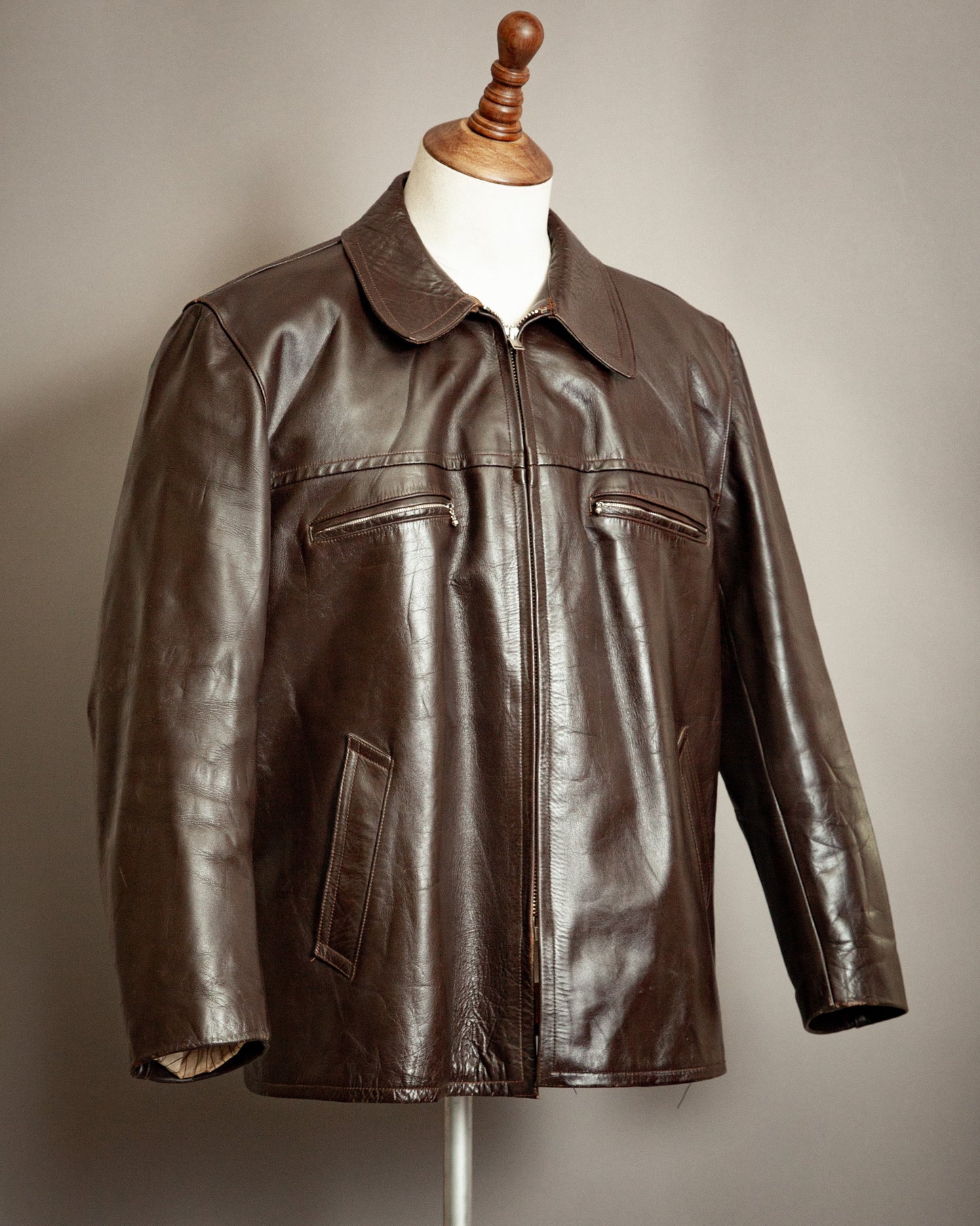 Vintage 1950s French Véritable Vachette Leather Jacket – XL (44-46)