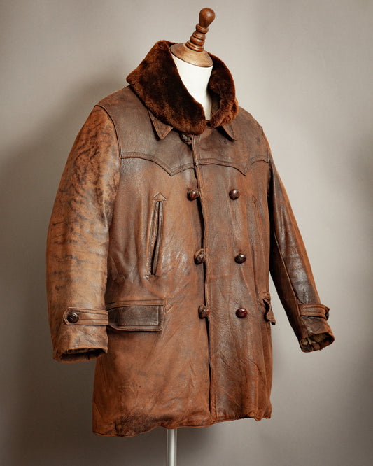 1940s French Resistance Leather Trench Coat - XL (46)