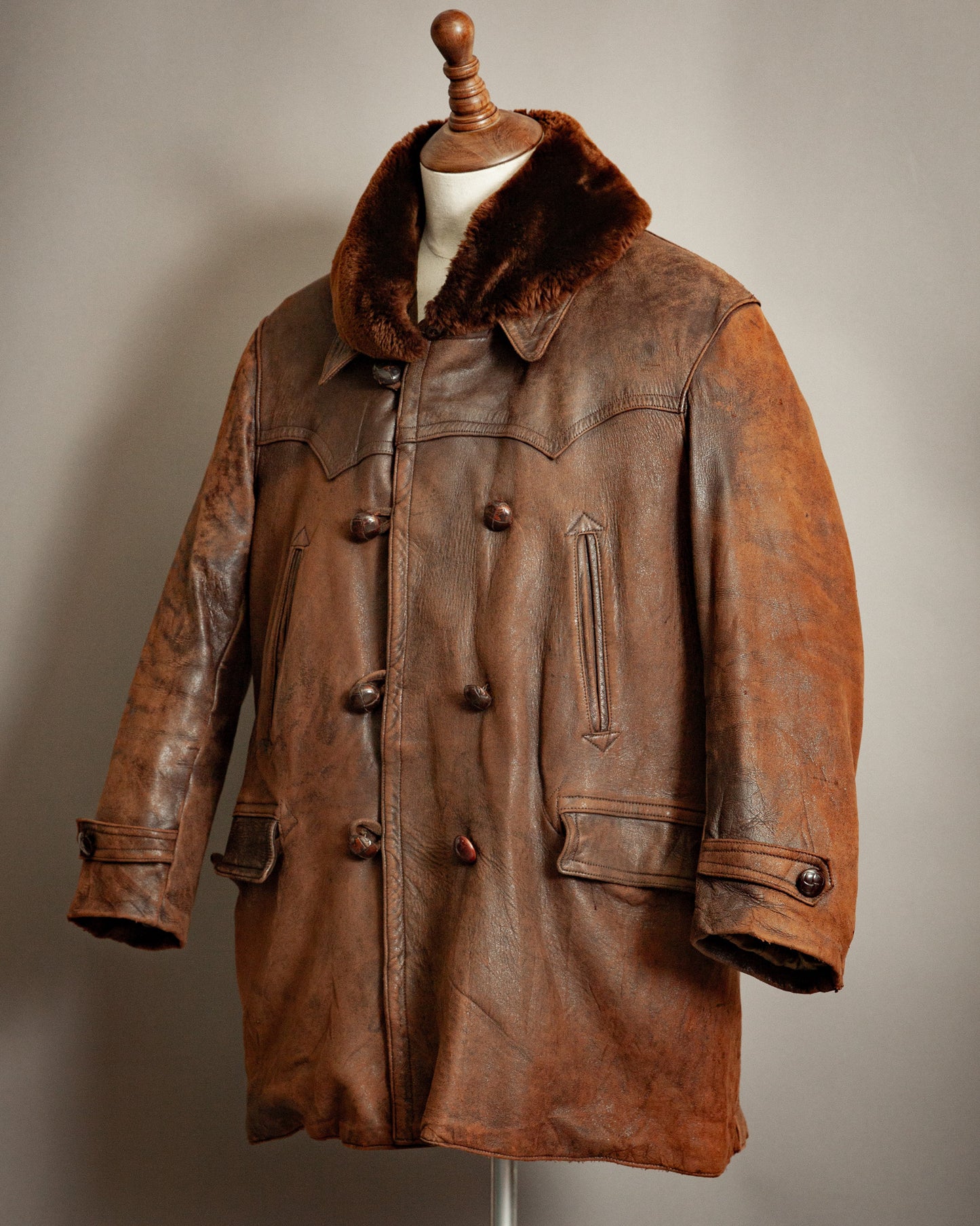1940s French Resistance Leather Trench Coat - XL (46)