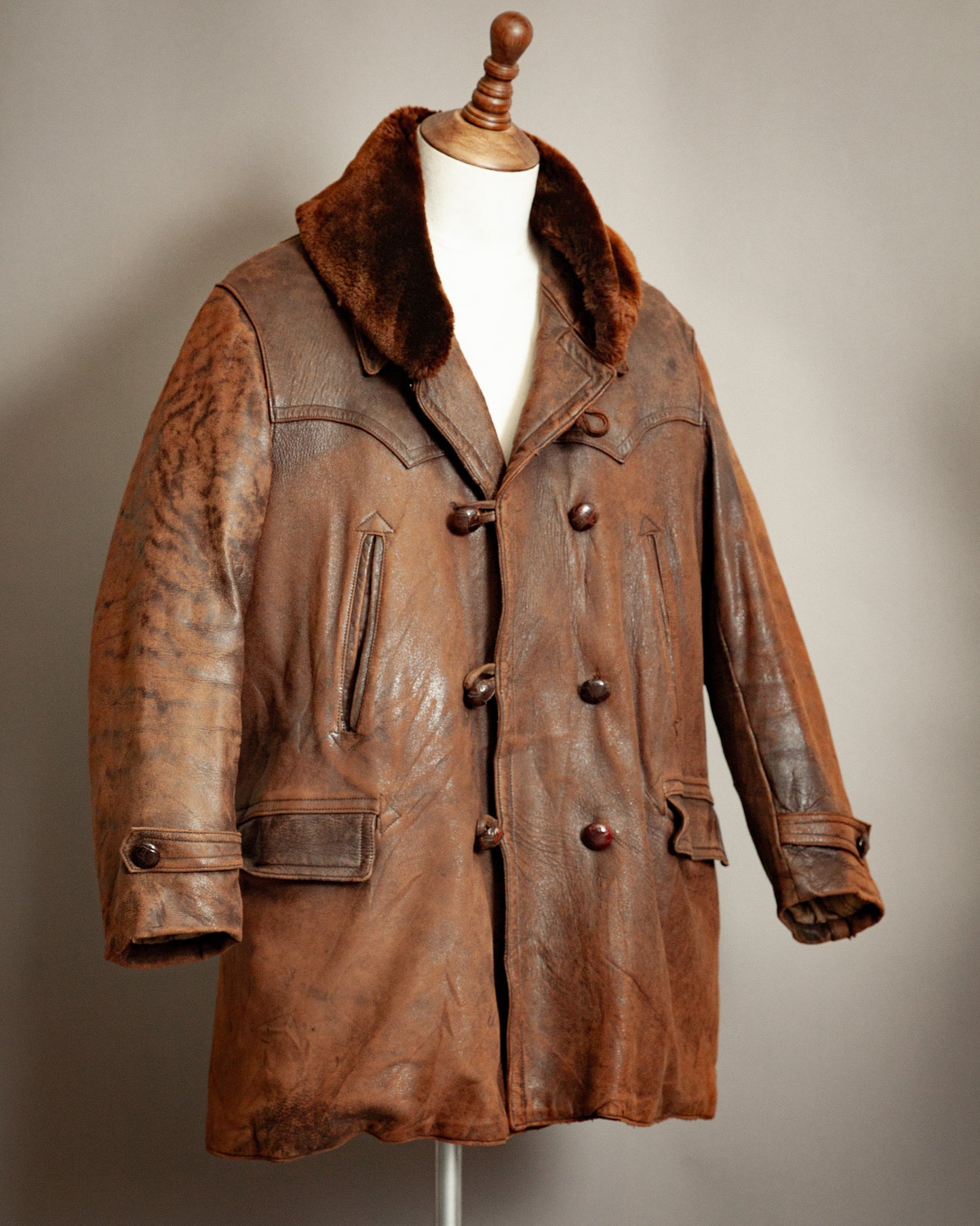 1940s French Resistance Leather Trench Coat - XL (46)
