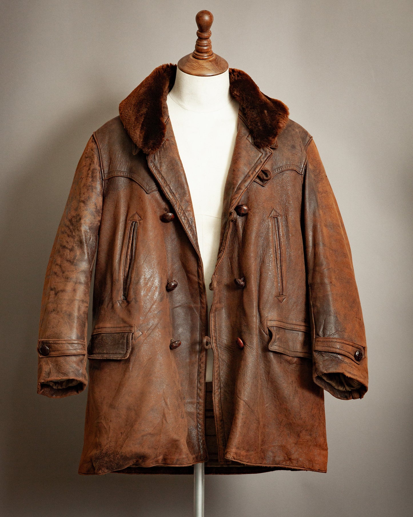 1940s French Resistance Leather Trench Coat - XL (46)