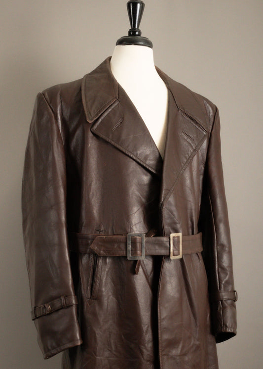 1940s Horsehide Leather German Officers Trench Coat - Small (38-40)