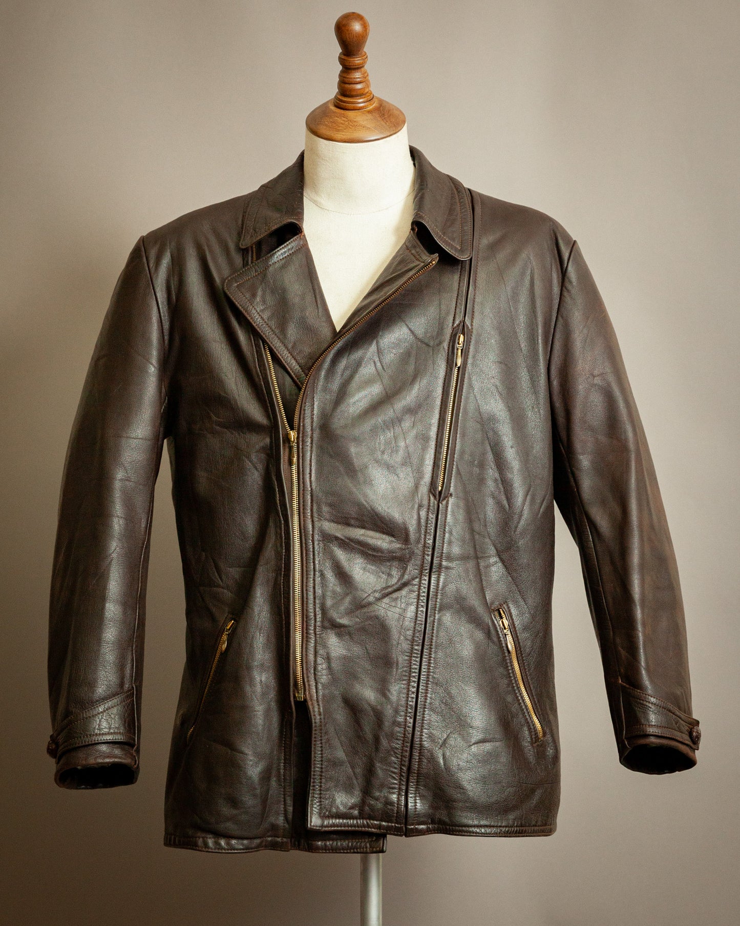 Vintage WW2 German Horsehide Leather Motorcycle Jacket - Large (44-46)