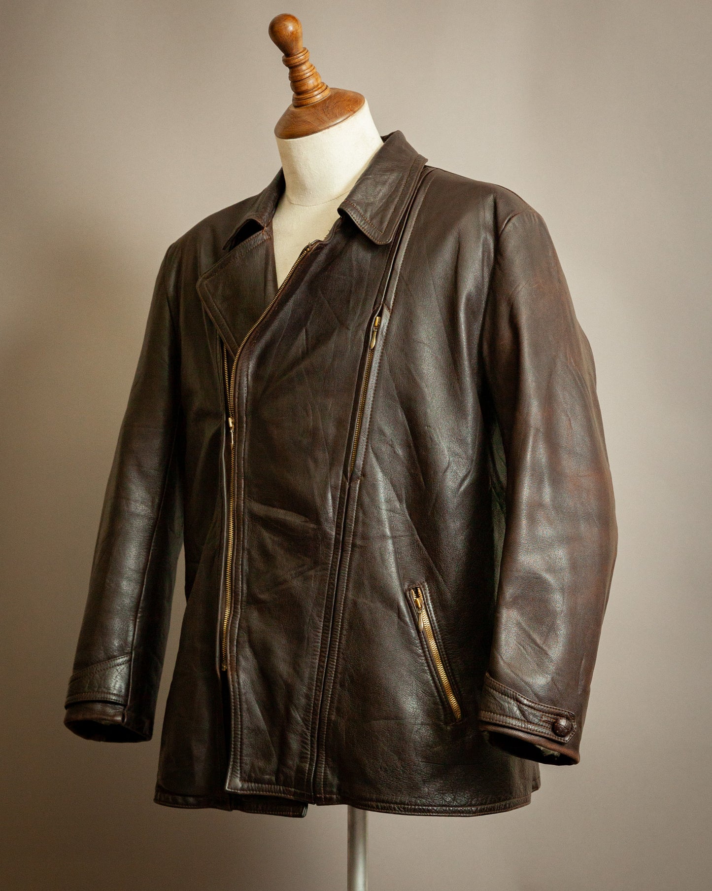 Vintage WW2 German Horsehide Leather Motorcycle Jacket - Large (44-46)