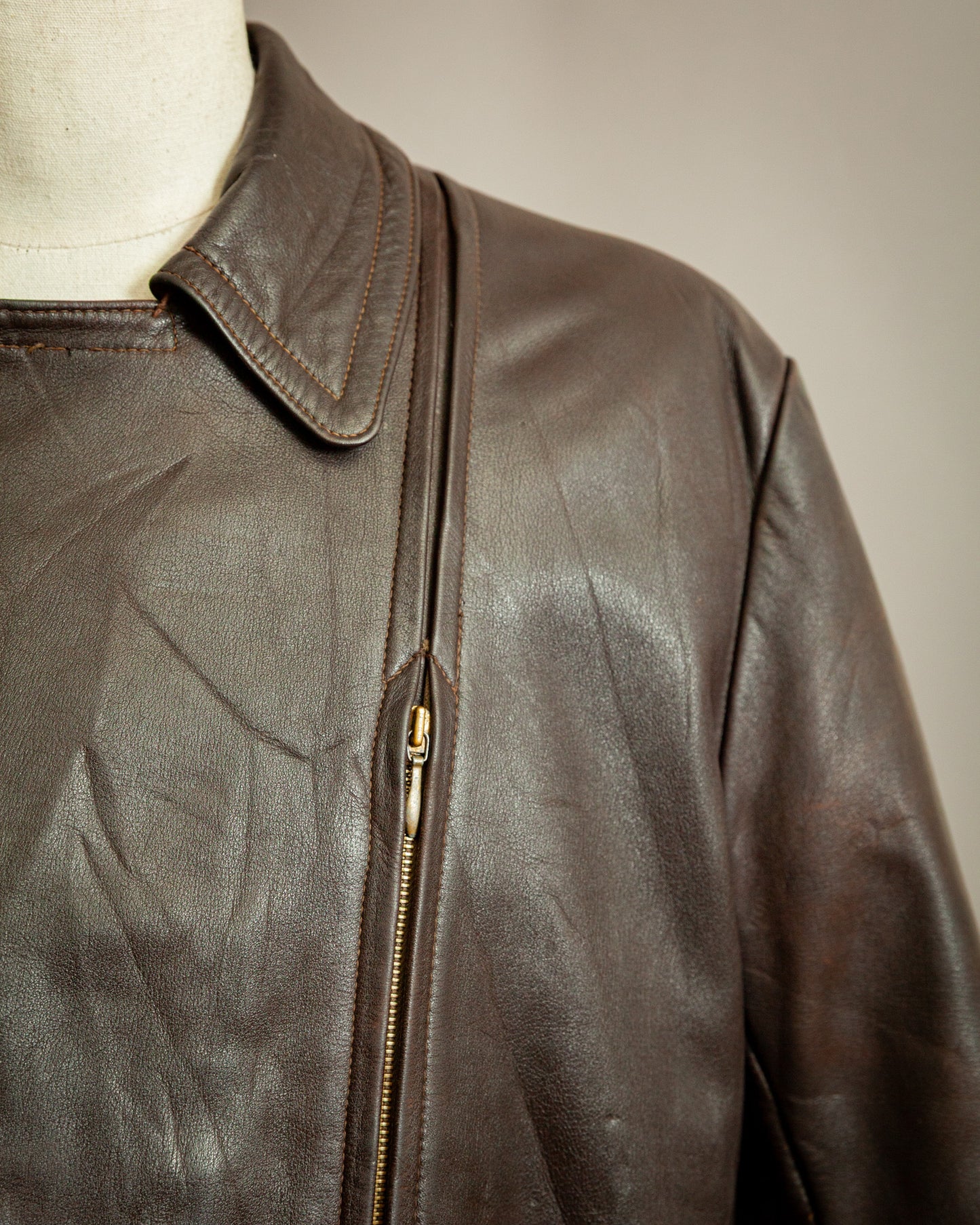 Vintage WW2 German Horsehide Leather Motorcycle Jacket - Large (44-46)