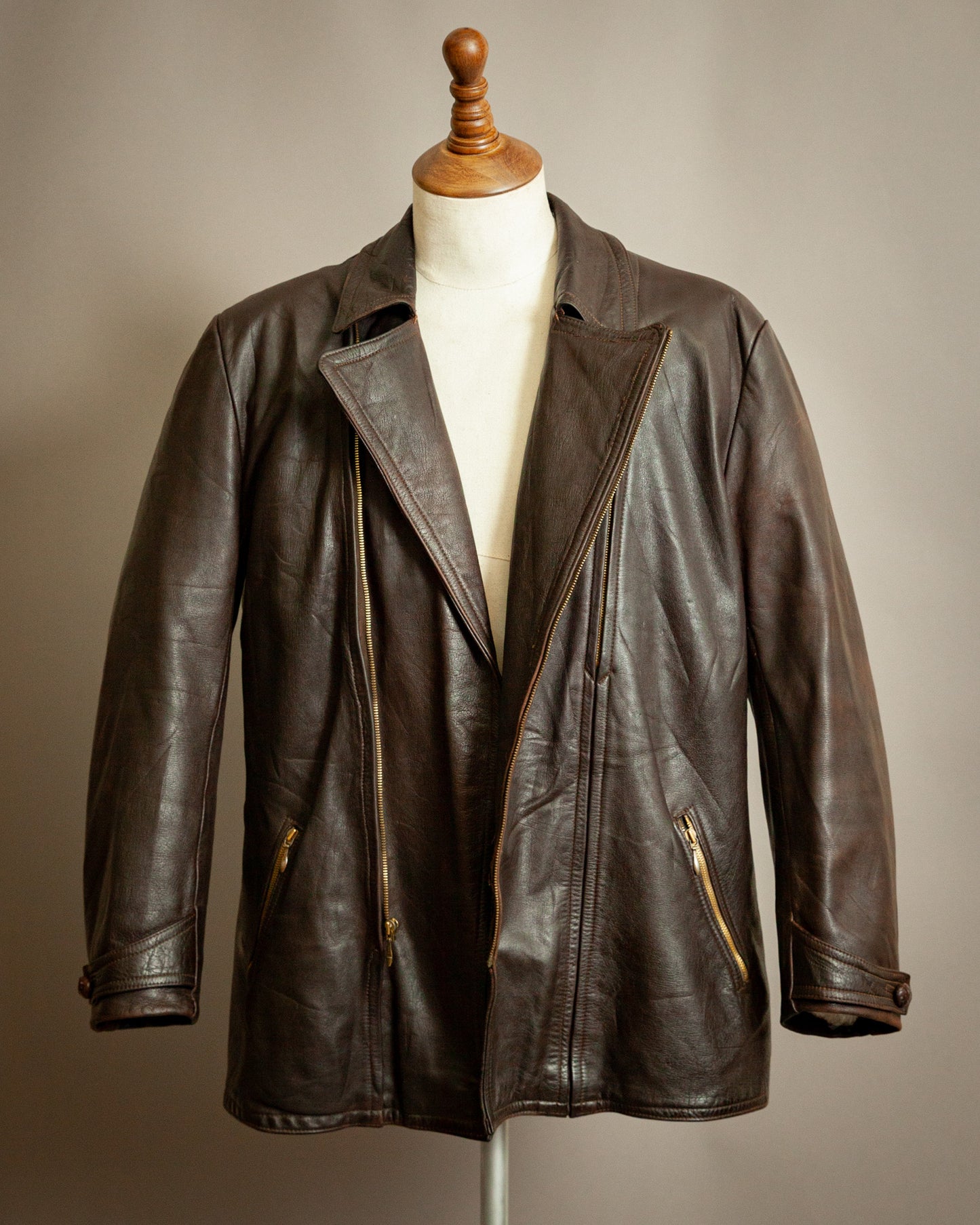 Vintage WW2 German Horsehide Leather Motorcycle Jacket - Large (44-46)