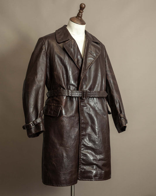 Vintage 1940s Horsehide Leather Trench Coat - Czechoslovakia Cold War