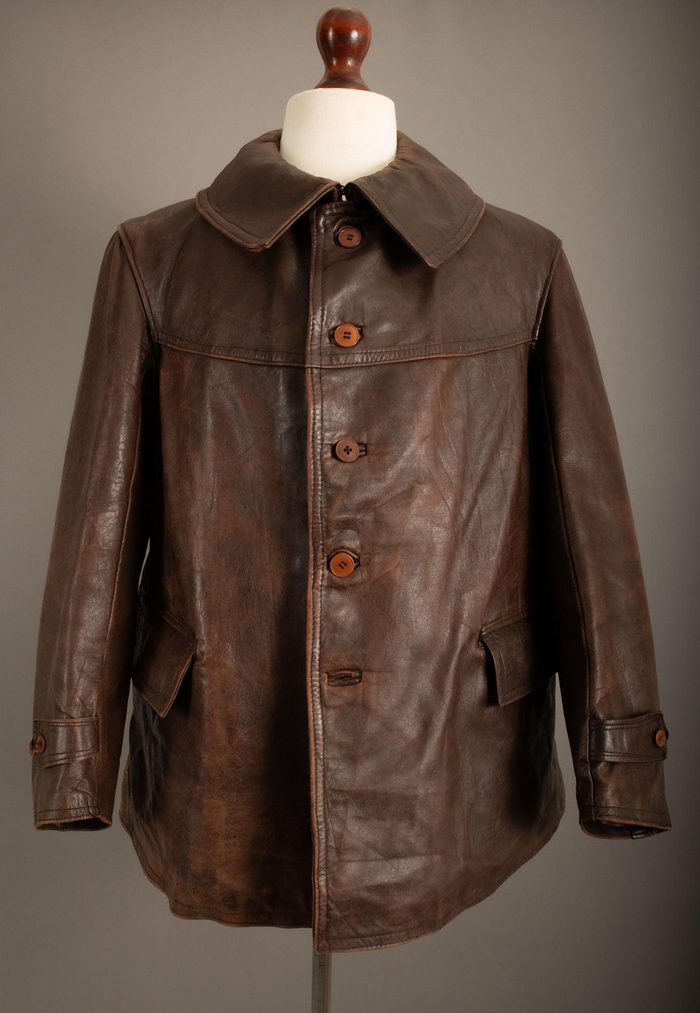 Vintage WWII French Army M35 Tank Crew Leather Jacket - Small (38-40)