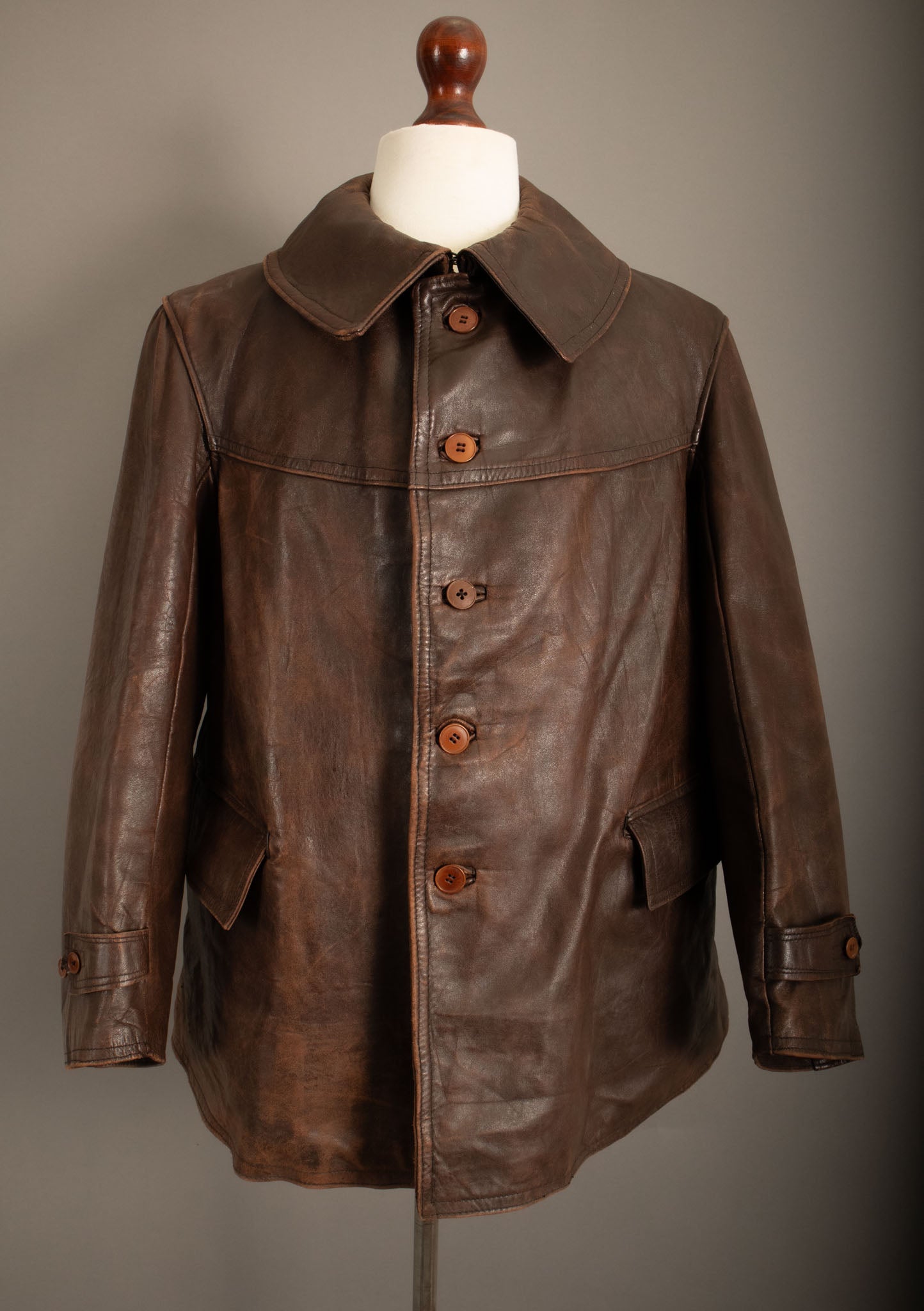 Vintage WWII French Army M35 Tank Crew Leather Jacket - Small (38-40)