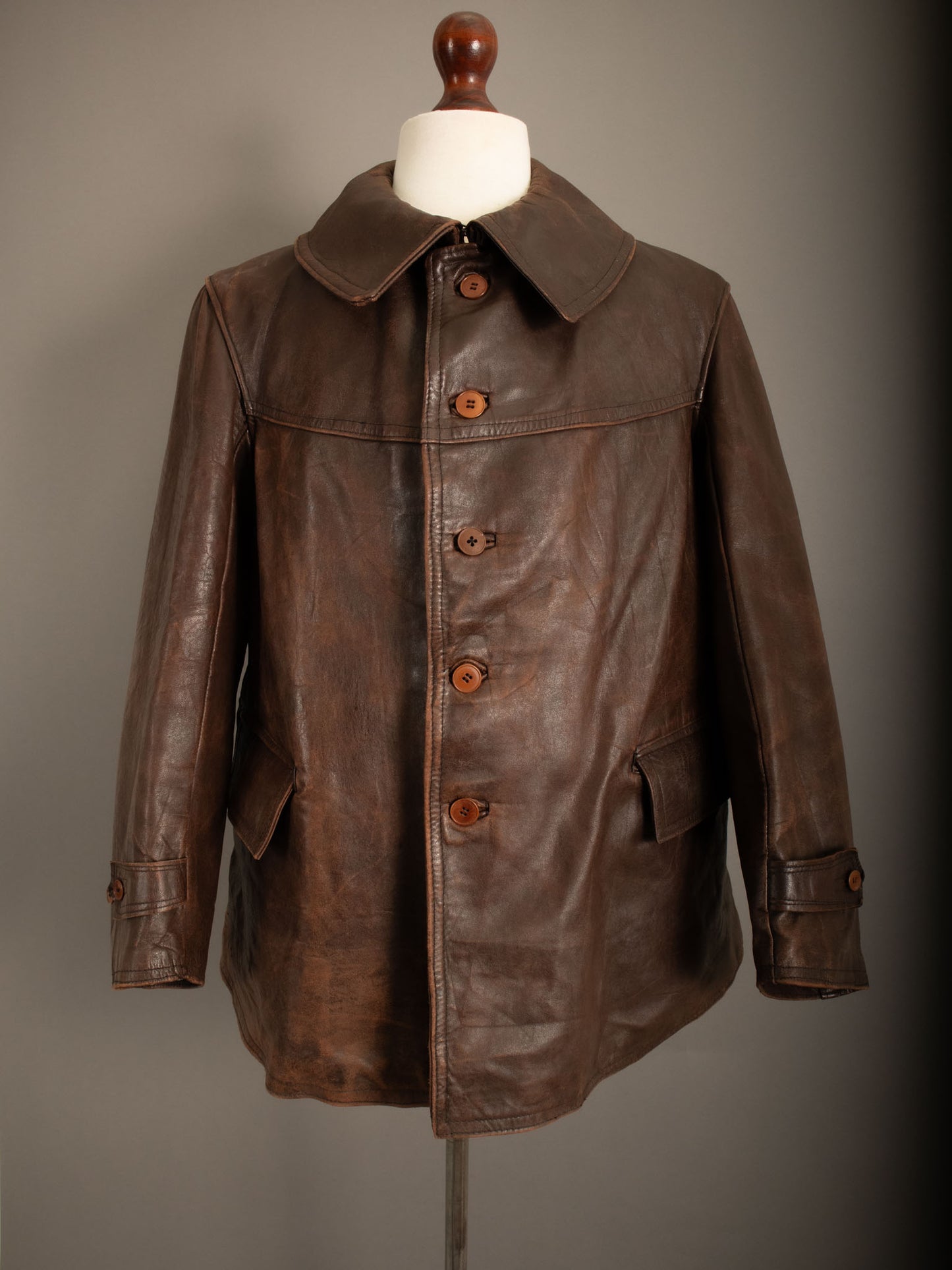 Vintage WWII French Army M35 Tank Crew Leather Jacket - Small (38-40)