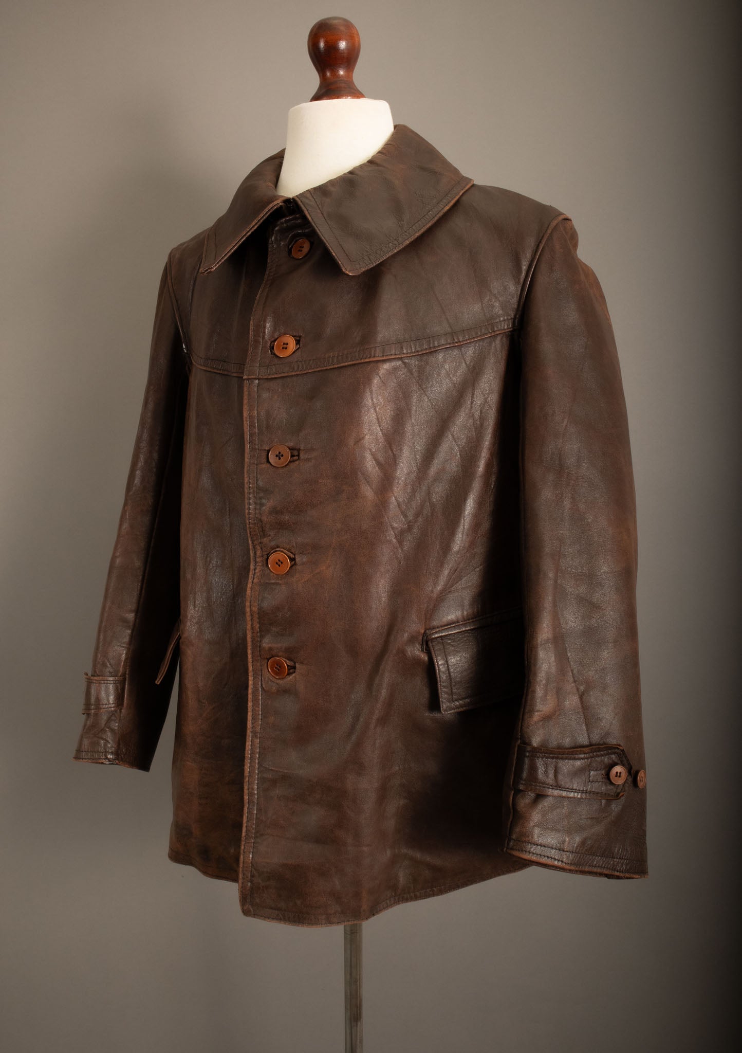 Vintage WWII French Army M35 Tank Crew Leather Jacket - Small (38-40)