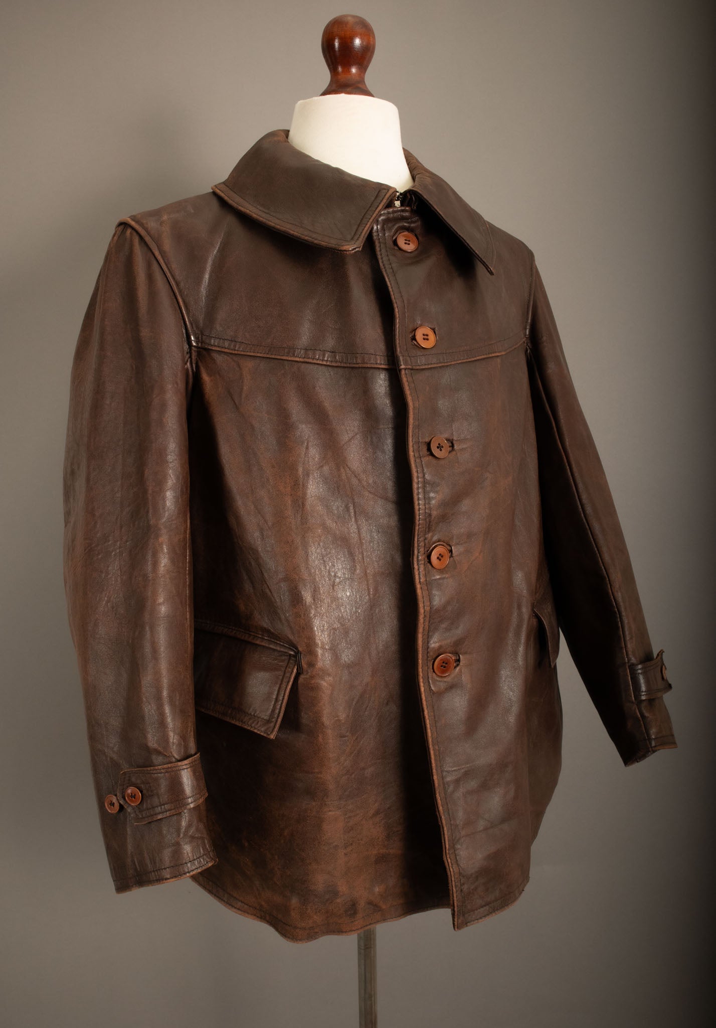 Vintage WWII French Army M35 Tank Crew Leather Jacket - Small (38-40)