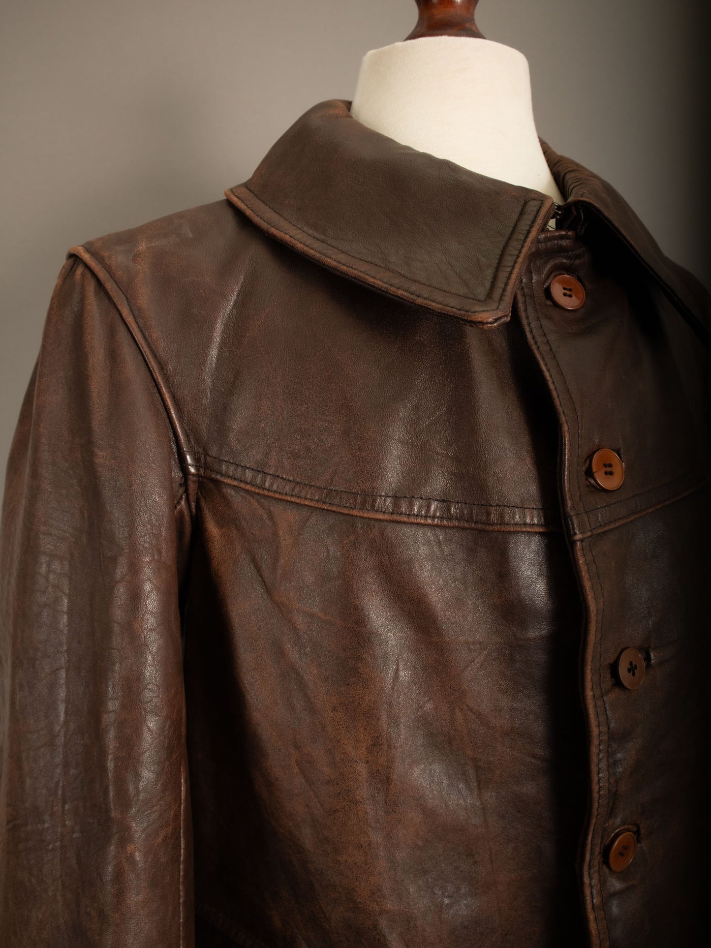 Vintage WWII French Army M35 Tank Crew Leather Jacket - Small (38-40)