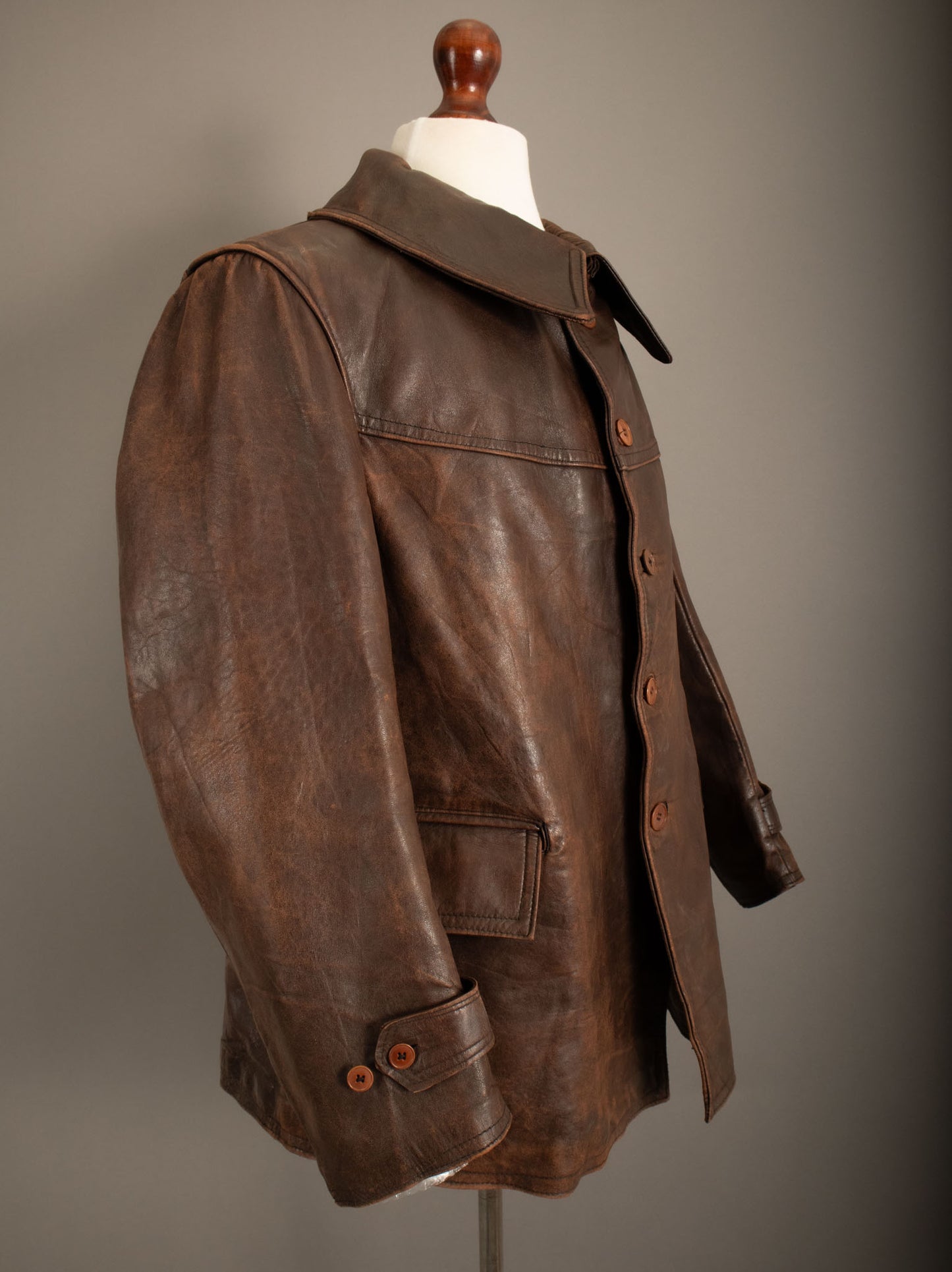Vintage WWII French Army M35 Tank Crew Leather Jacket - Small (38-40)