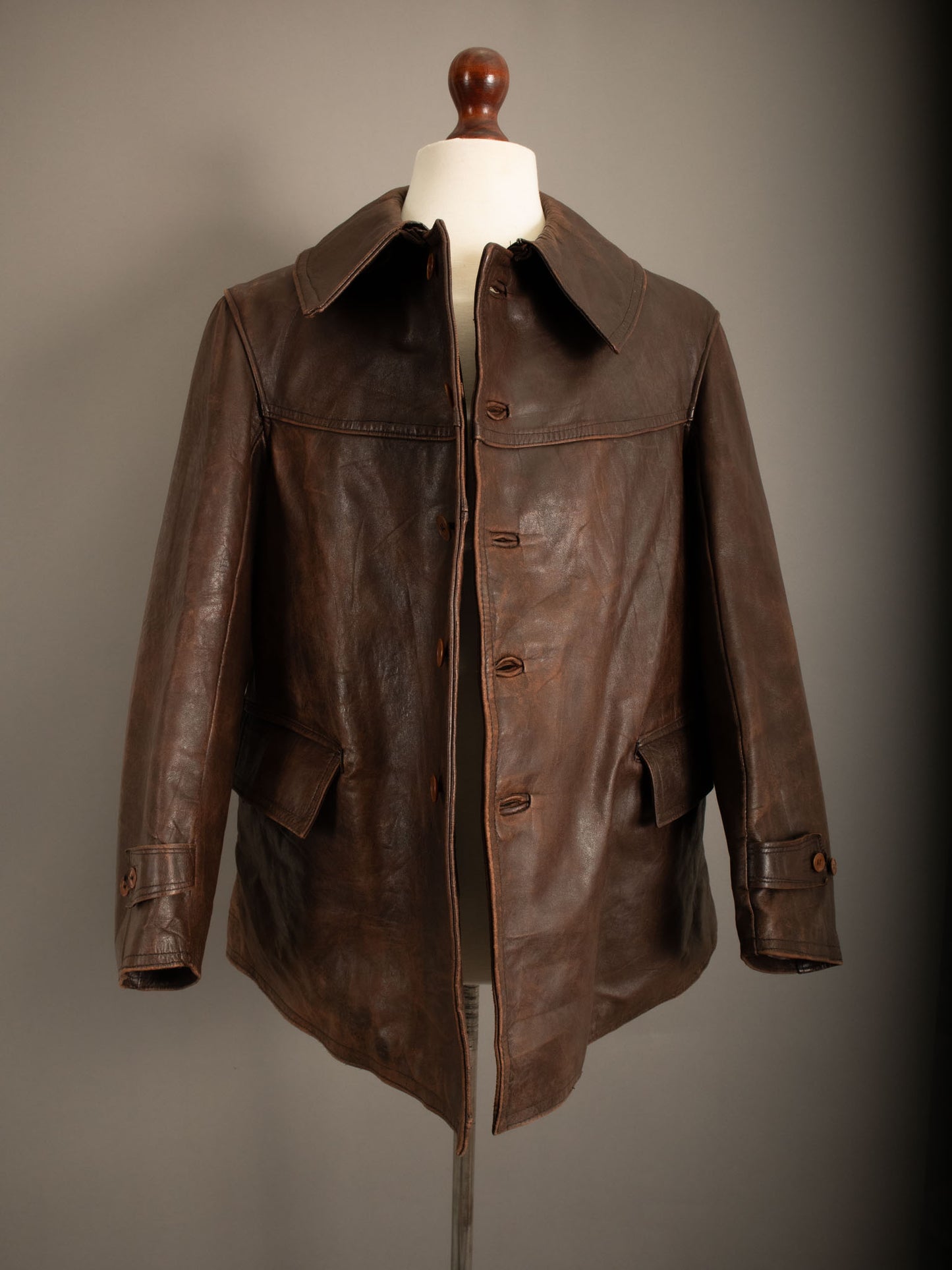Vintage WWII French Army M35 Tank Crew Leather Jacket - Small (38-40)