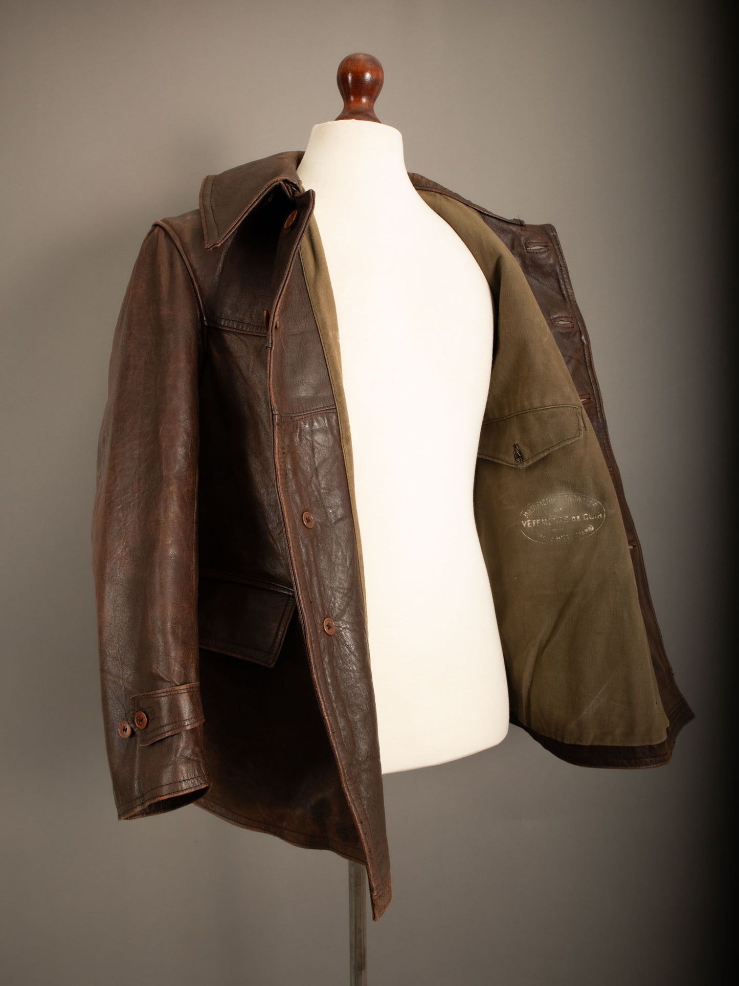 Vintage WWII French Army M35 Tank Crew Leather Jacket - Small (38-40)