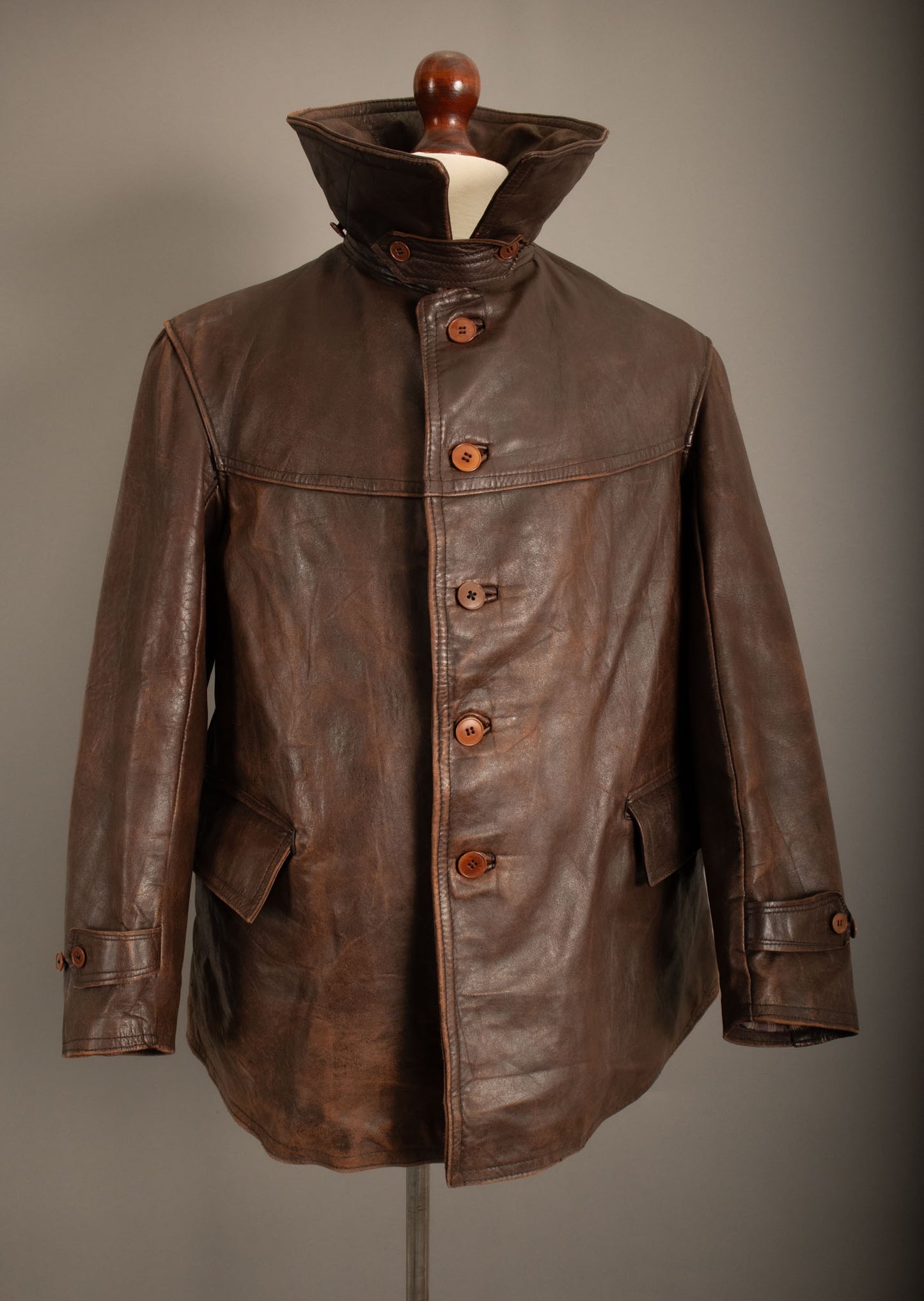 Vintage WWII French Army M35 Tank Crew Leather Jacket - Small (38-40)