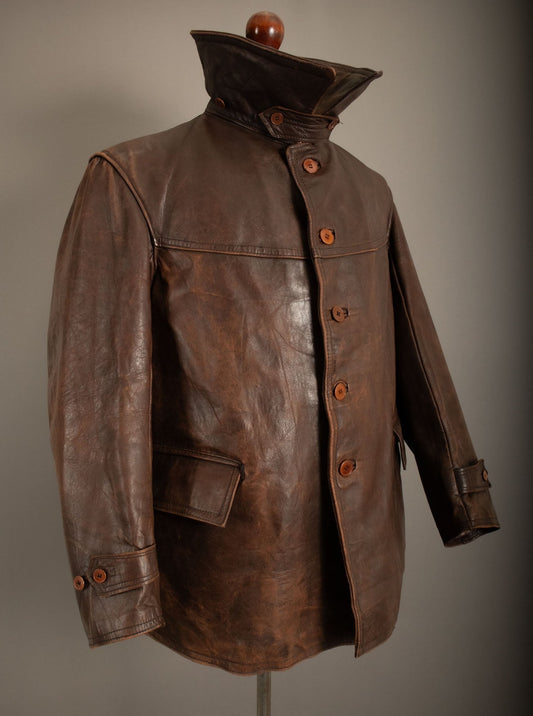 Vintage WWII French Army M35 Tank Crew Leather Jacket - Small (38-40)