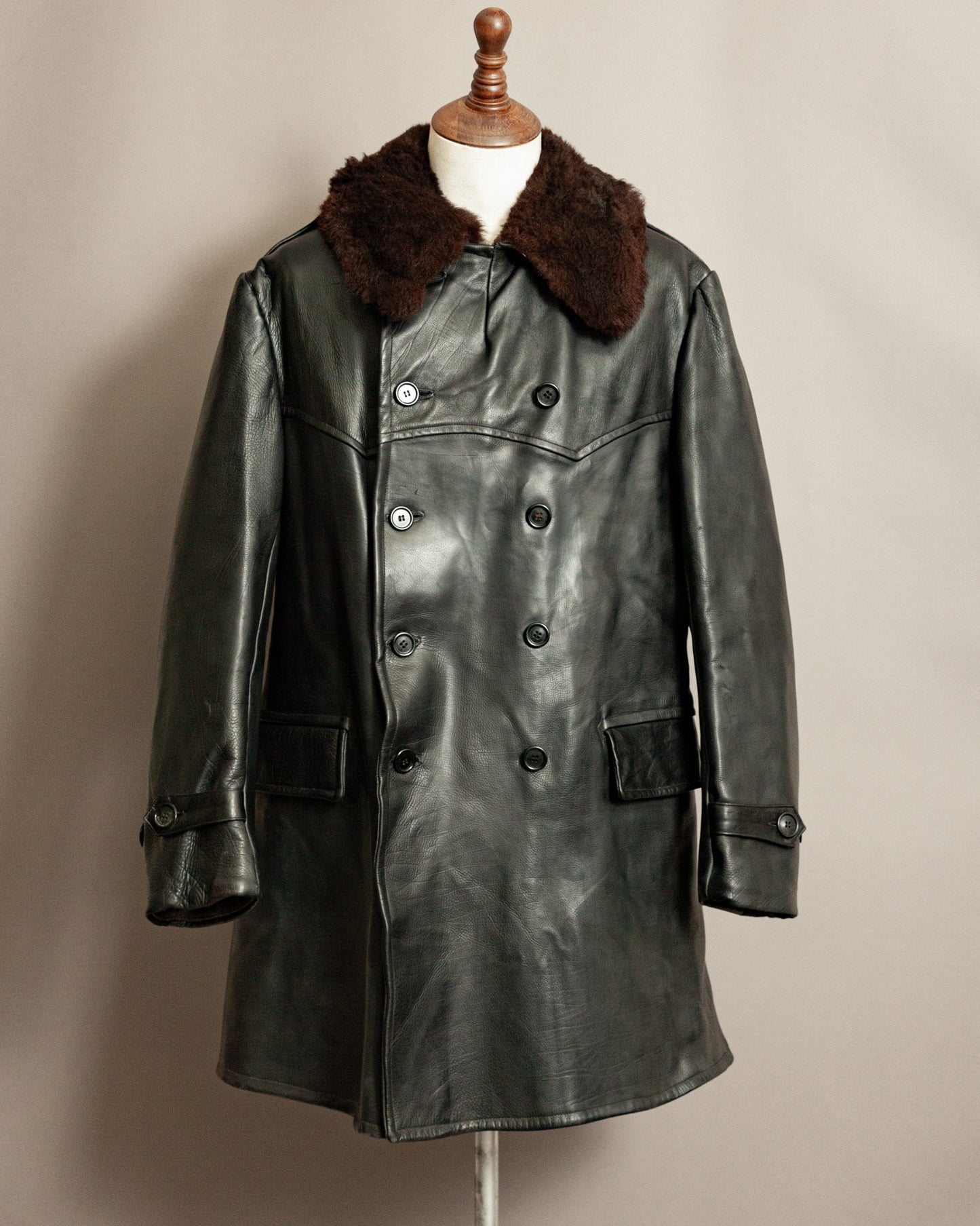 Vintage 1940s Swedish Military Leather Trench Coat – Large (44-46)