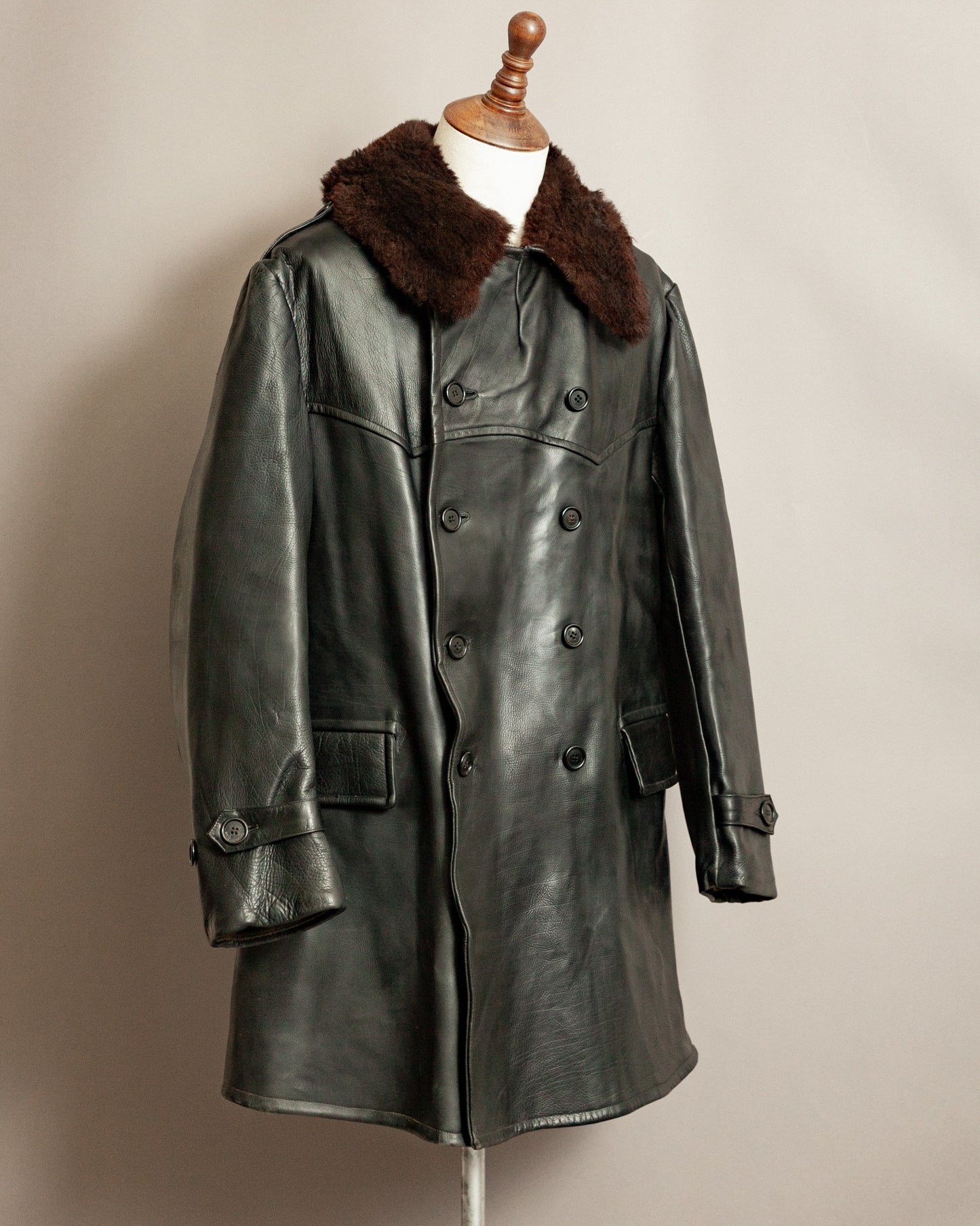 Vintage 1940s Swedish Military Leather Trench Coat – Large (44-46)