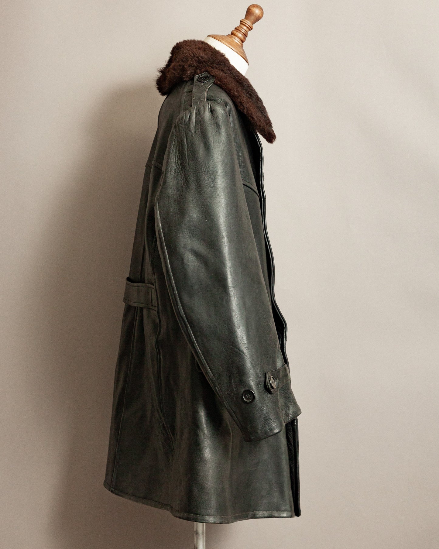 Vintage 1940s Swedish Military Leather Trench Coat – Large (44-46)