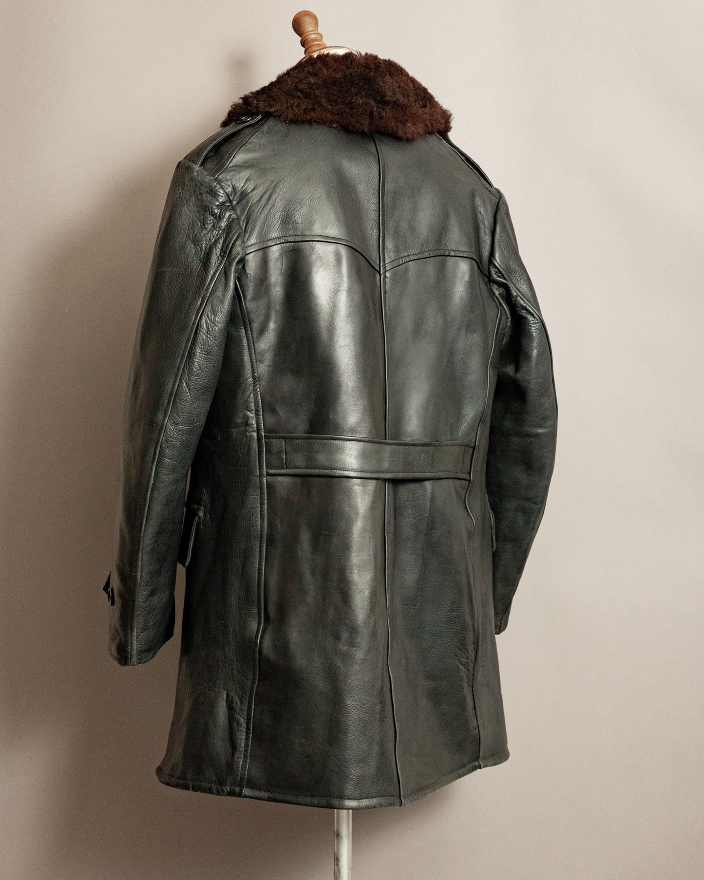 Vintage 1940s Swedish Military Leather Trench Coat – Large (44-46)