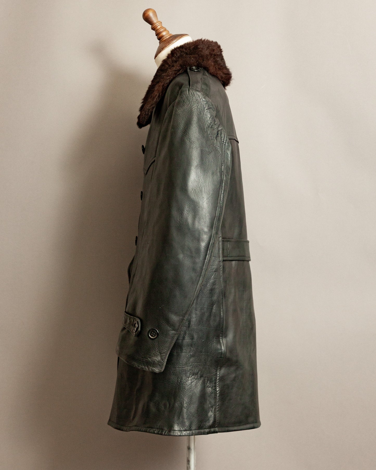 Vintage 1940s Swedish Military Leather Trench Coat – Large (44-46)