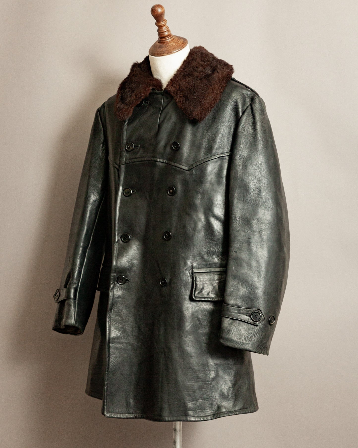 Vintage 1940s Swedish Military Leather Trench Coat – Large (44-46)