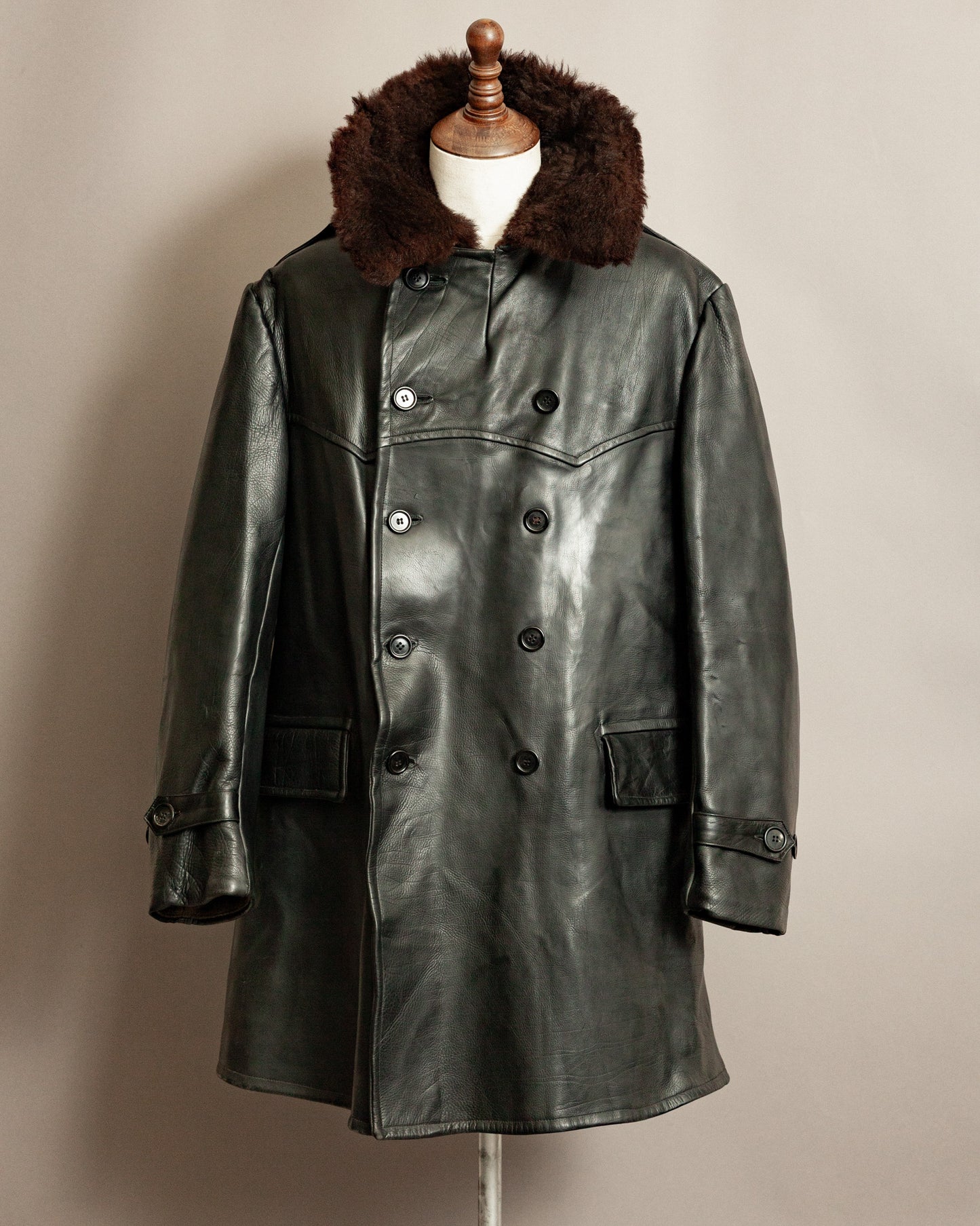 Vintage 1940s Swedish Military Leather Trench Coat – Large (44-46)